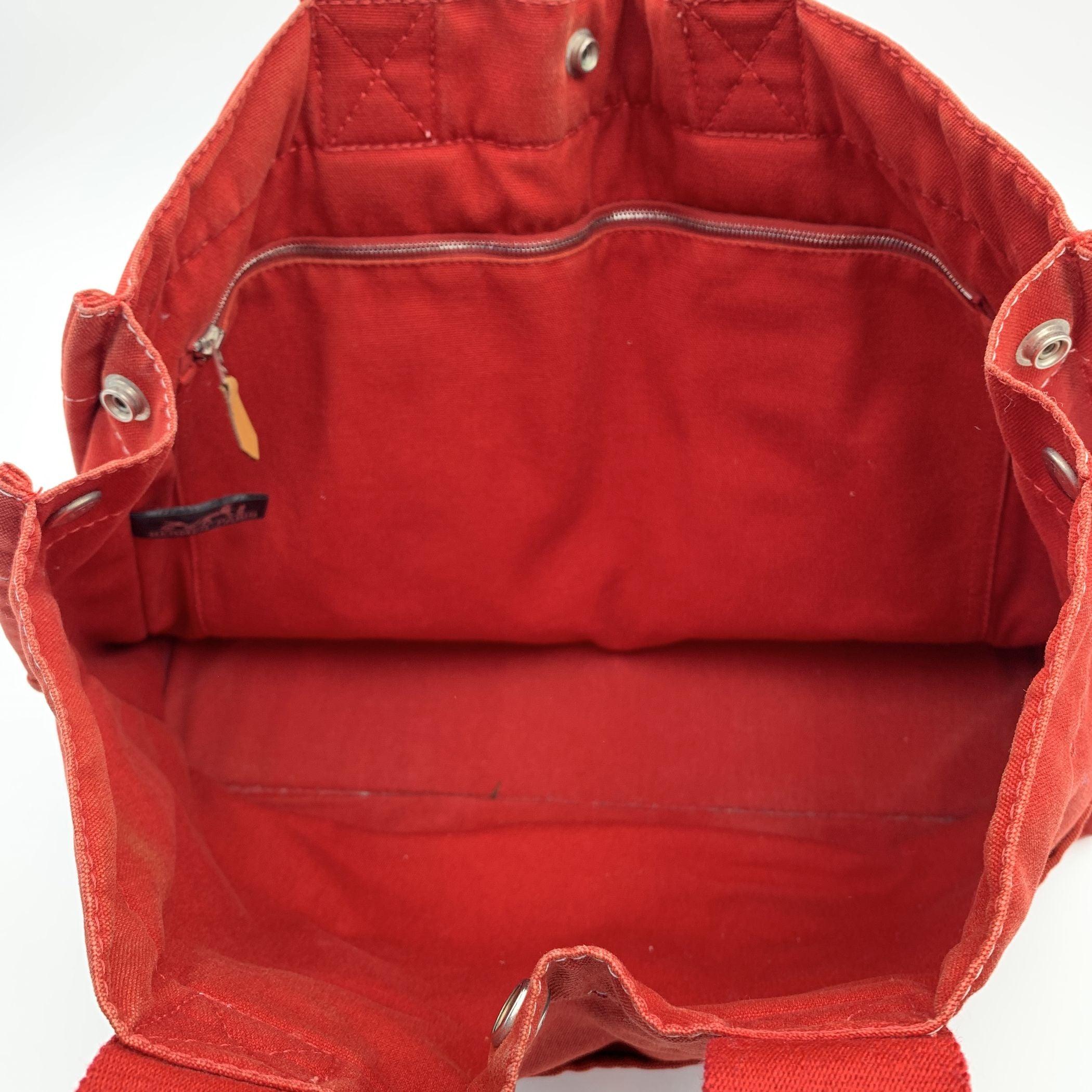Hermes Paris Vintage Red Canvas Cotton Fourre Tout MM Bag Tote For Sale 1