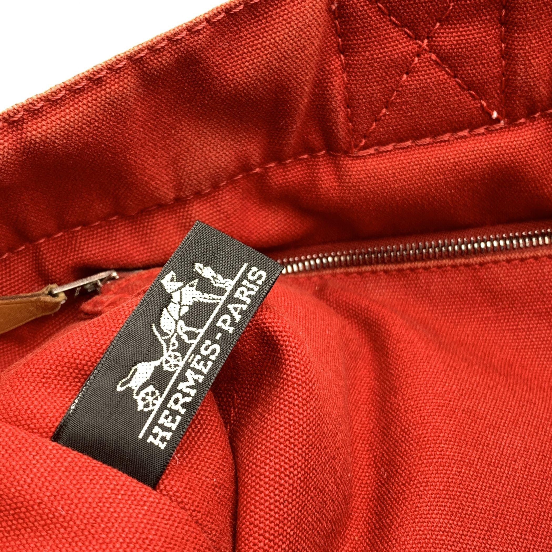 Hermès Paris - Sac fourre-tout « Fourre-tout » en toile rouge vintage en vente 2