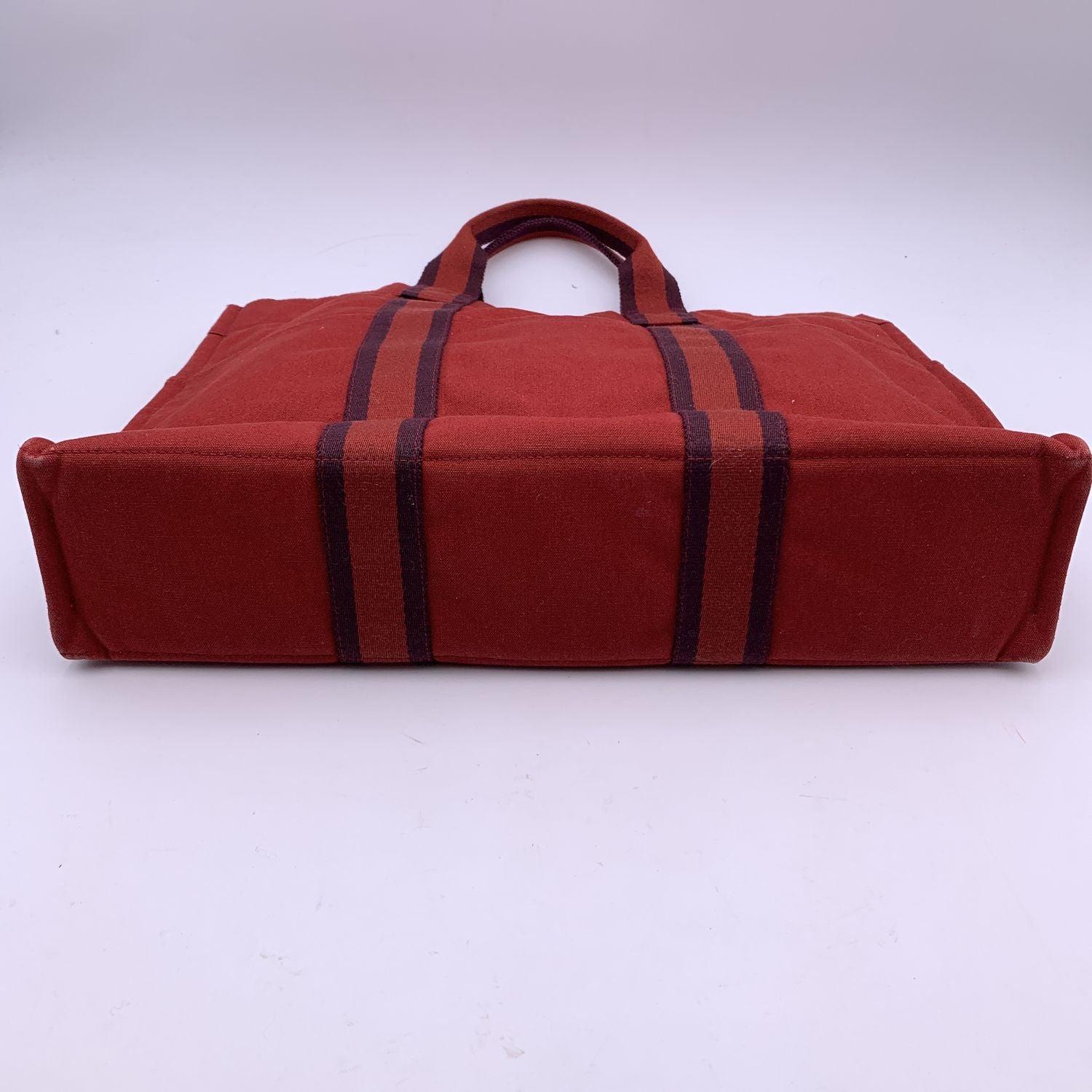 Hermes Paris Vintage Red Canvas Cotton Fourre Tout MM Bag Tote 3