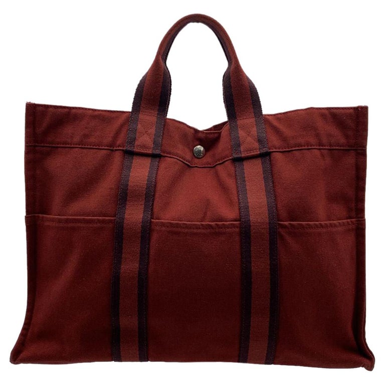 Hermes Paris Vintage Red Canvas Cotton Fourre Tout MM Bag Tote For Sale ...