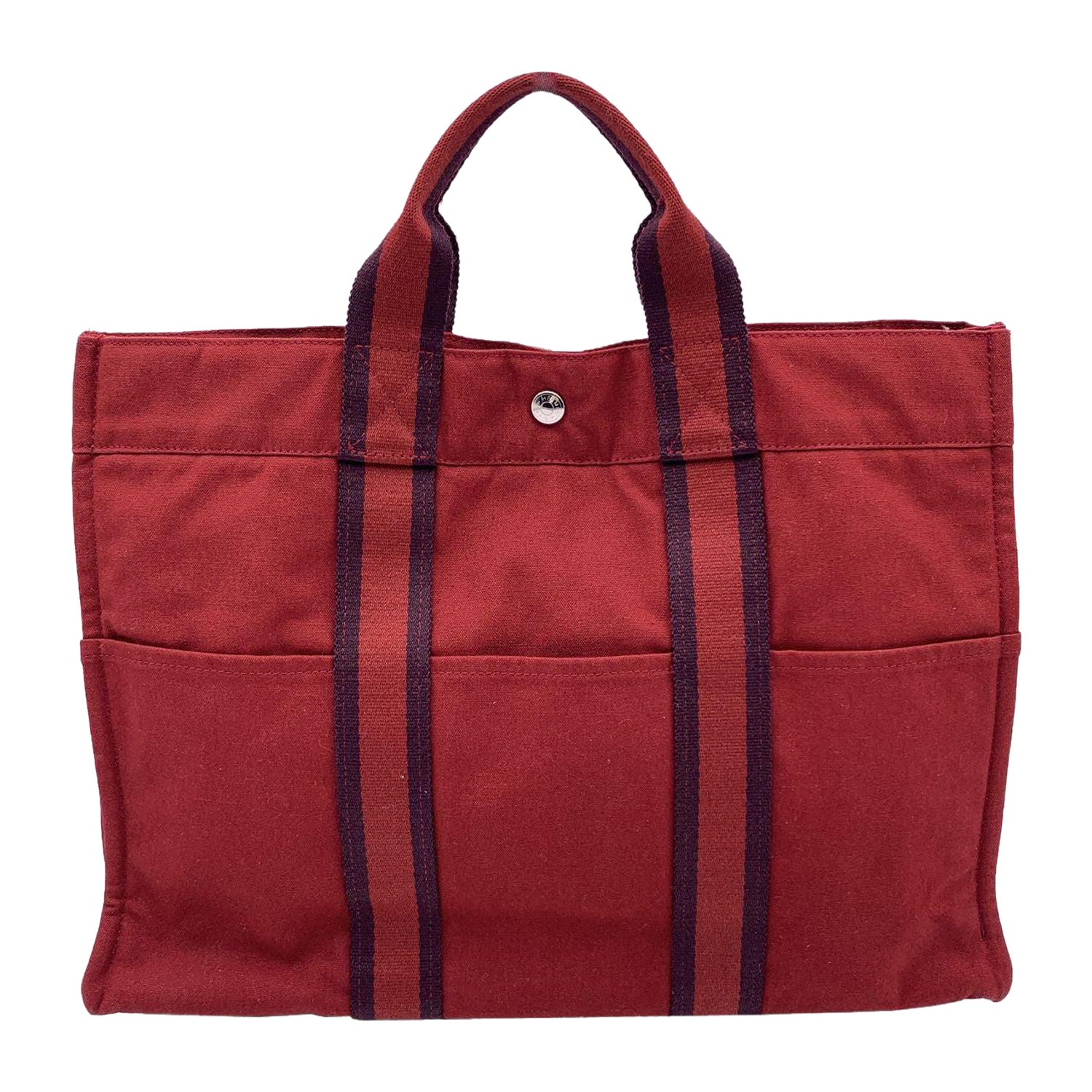 Hermes Paris Vintage Red Cotton Canvas Fourre Tout MM Bag