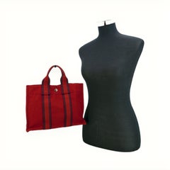 Borsa Hermes Paris Vintage in tela di cotone rossa Fourre Tout PM Tote Bag