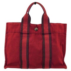 Borsa Hermes Paris Vintage in tela di cotone rossa Fourre Tout PM Tote Bag