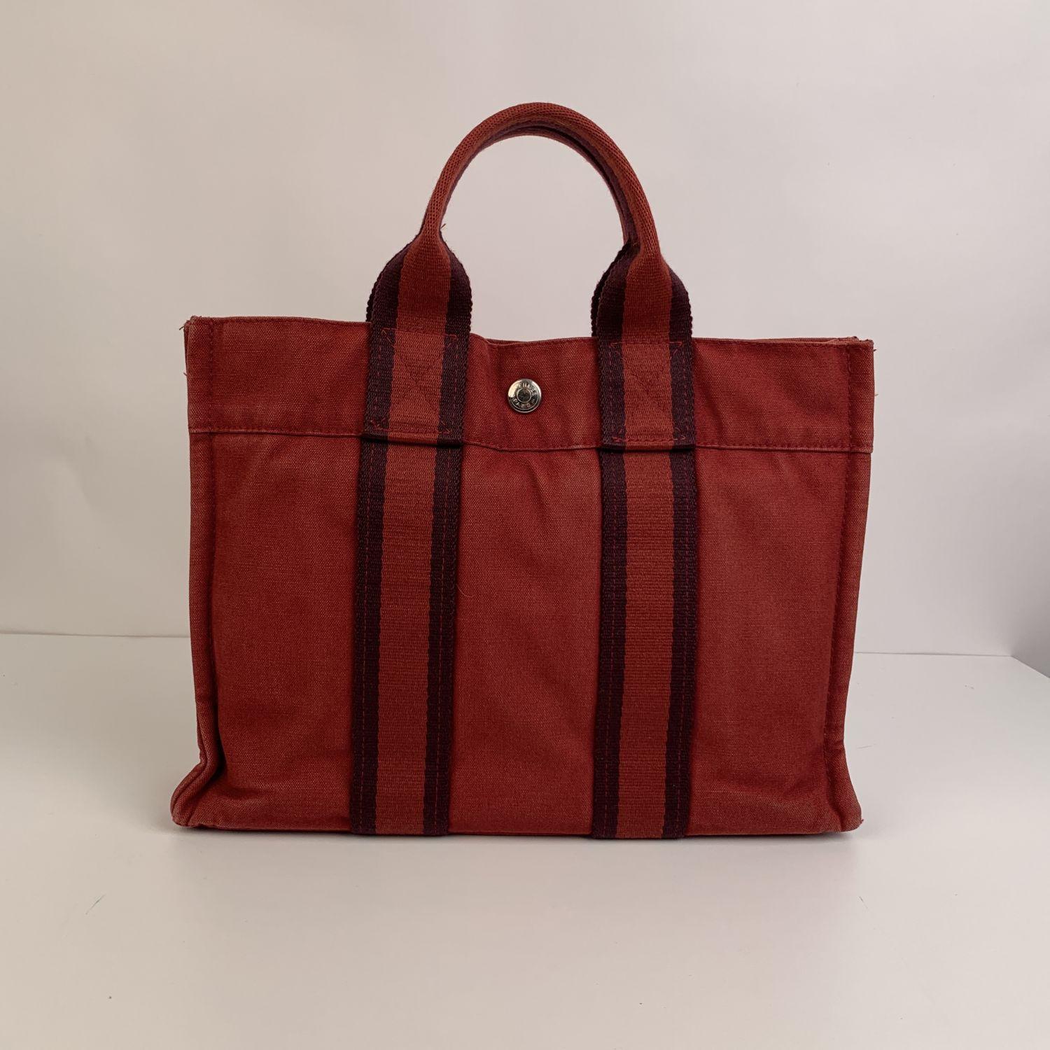 Hermes Paris Vintage Red Cotton Fourre Tout PM Tote Bag 1