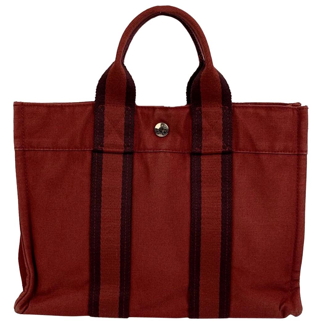 Hermes Paris Vintage Red Cotton Fourre Tout PM Tote Bag
