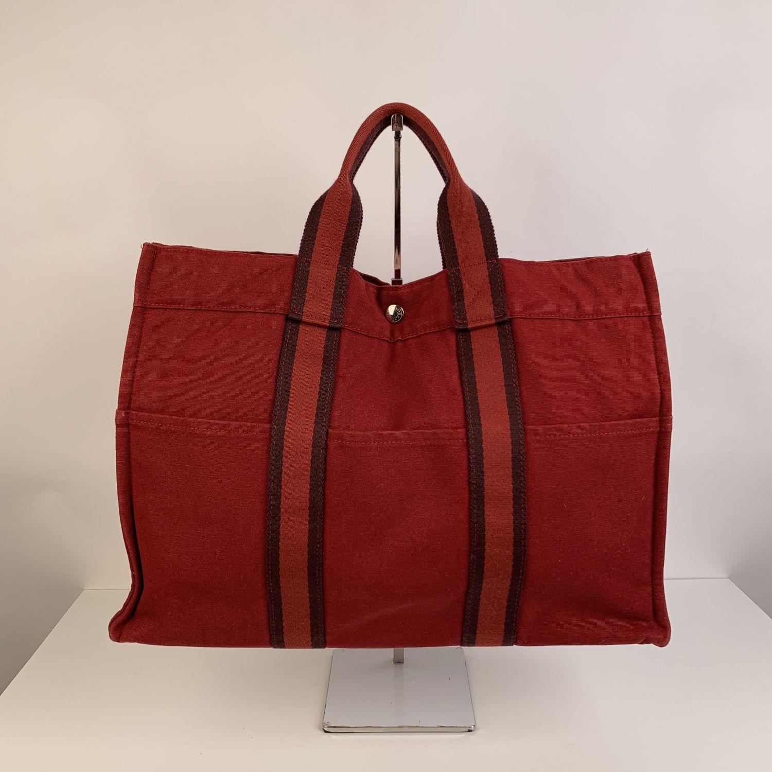Hermes Paris Vintage Red Cotton Tote Fourre Tout MM Bag 1