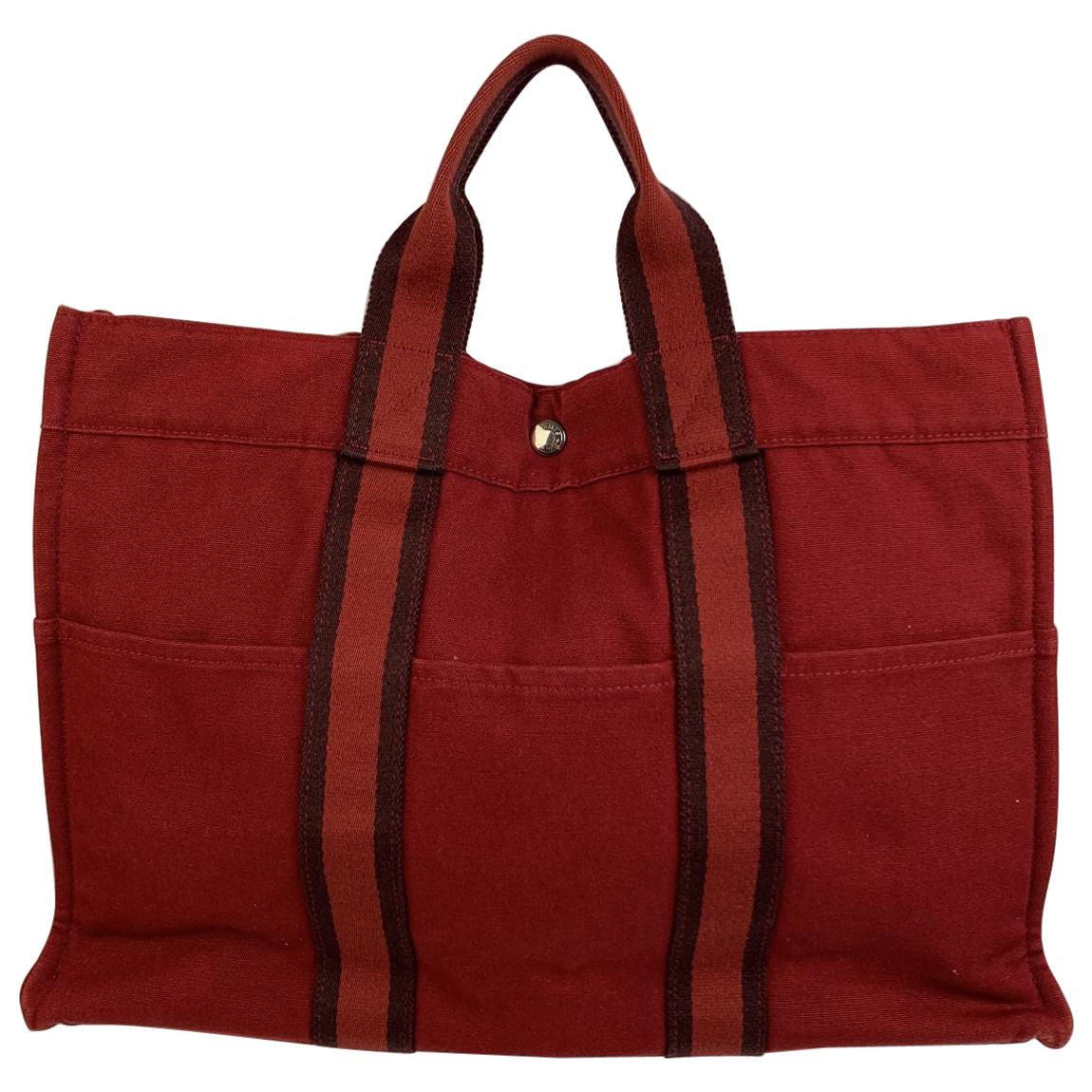 Hermes Paris Vintage Red Cotton Tote Fourre Tout MM Bag