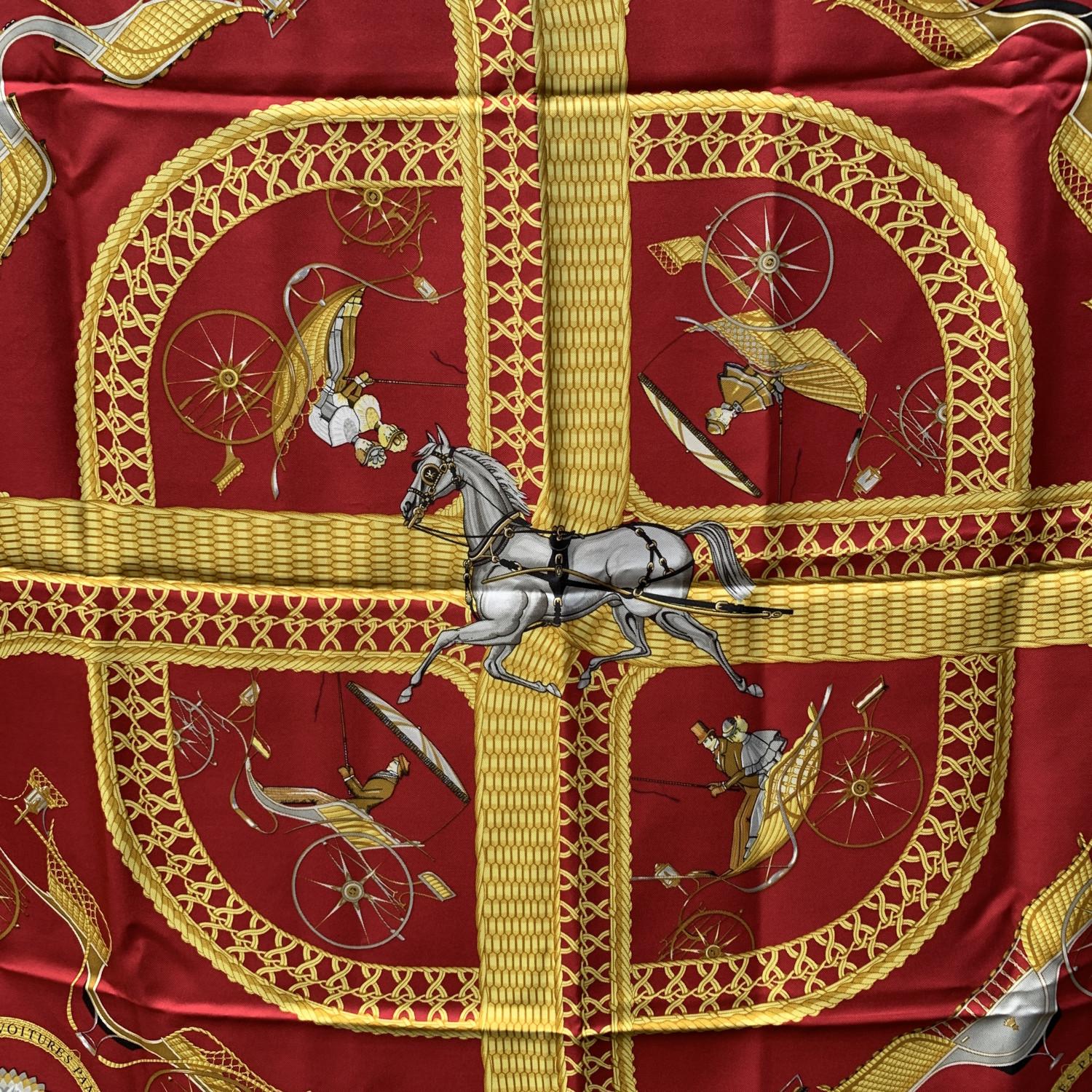 Hermes Paris Vintage Silk Scarf 'Voitures Paniers ' . Artist :Julie Abadie. First Issue : 1984. Main colors are red and yellow. Hand rolled hem. Fabric / Material: 100% Silk. Approx measurements: 35 x 35 inches - 88,8 x 88,8 cm.

Details

MATERIAL: