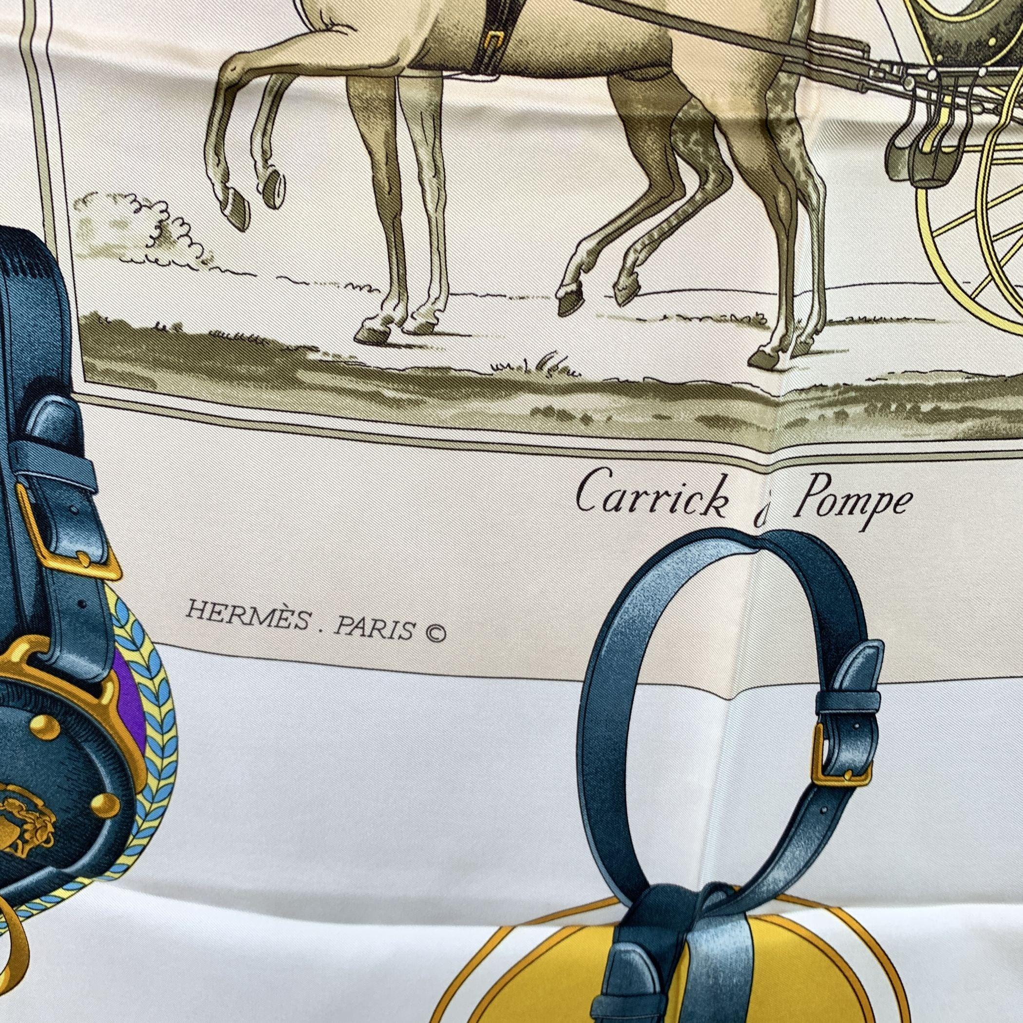 Beige Hermes Paris Vintage Silk Scarf Carrick a Pompe 1975 Ledoux