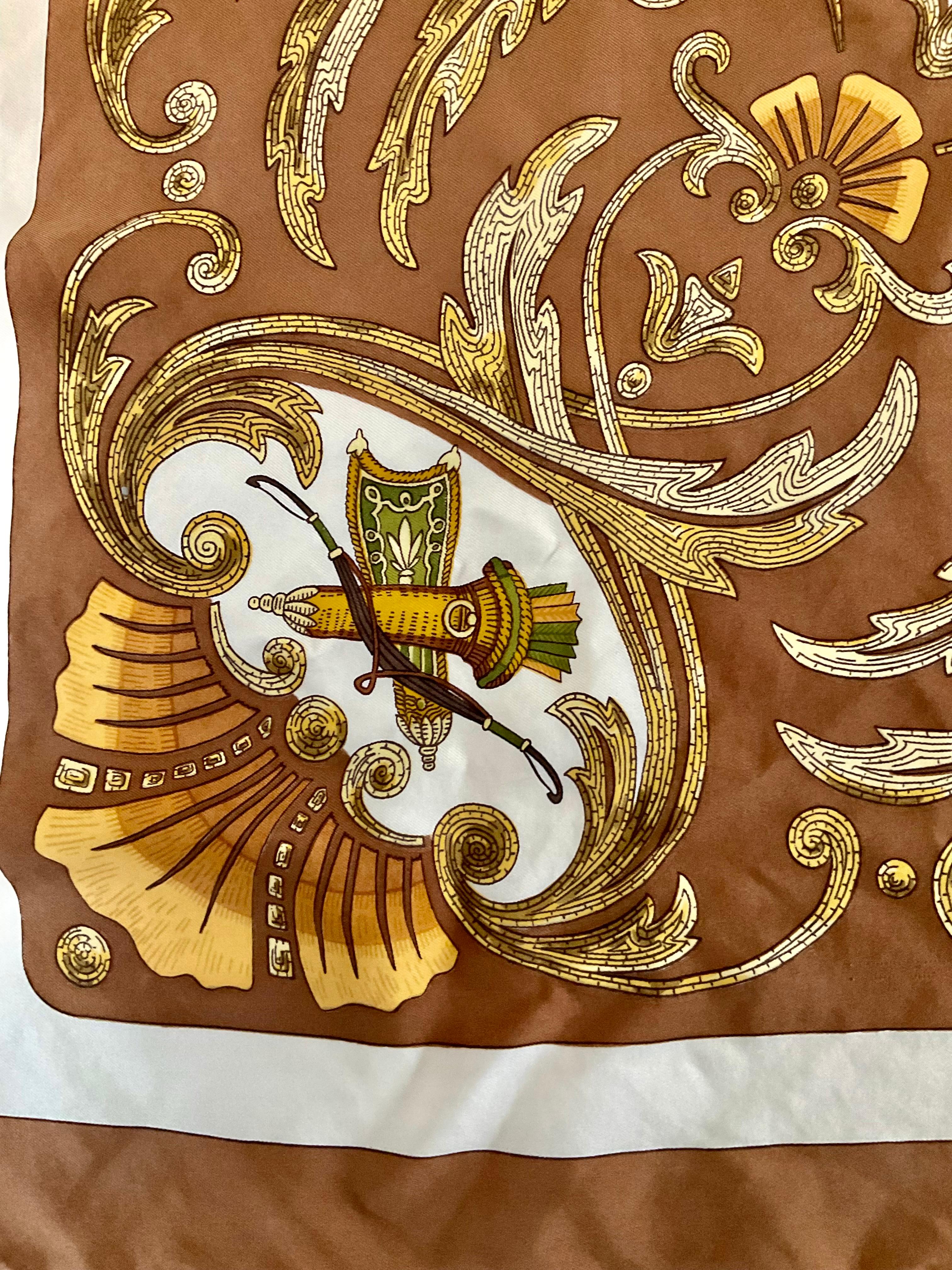 Hermes Paris Pañuelo de seda vintage Cheval Turc Christiane Vauzelles Años 80 en venta 5