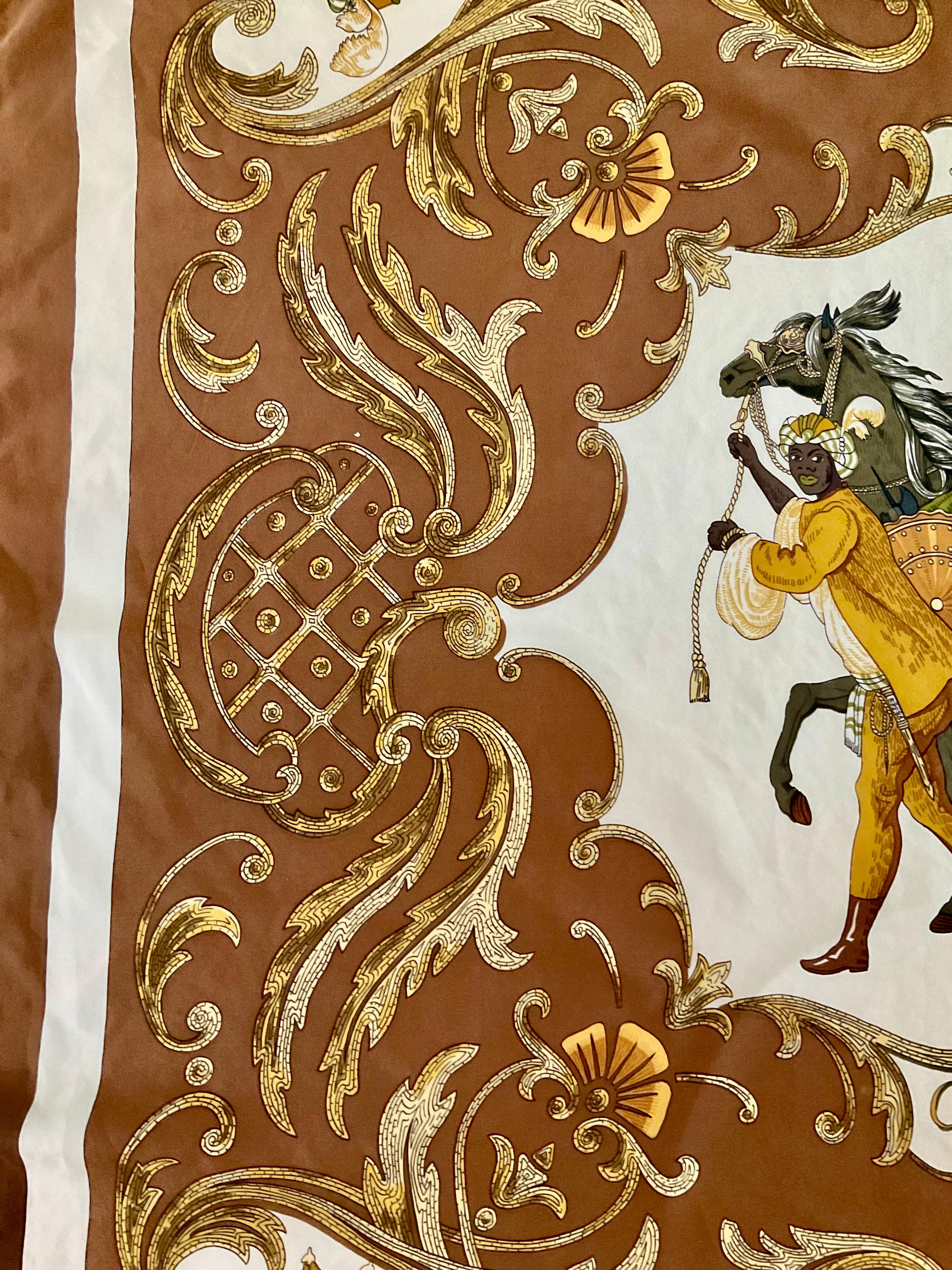 Hermes Paris Pañuelo de seda vintage Cheval Turc Christiane Vauzelles Años 80 en venta 3