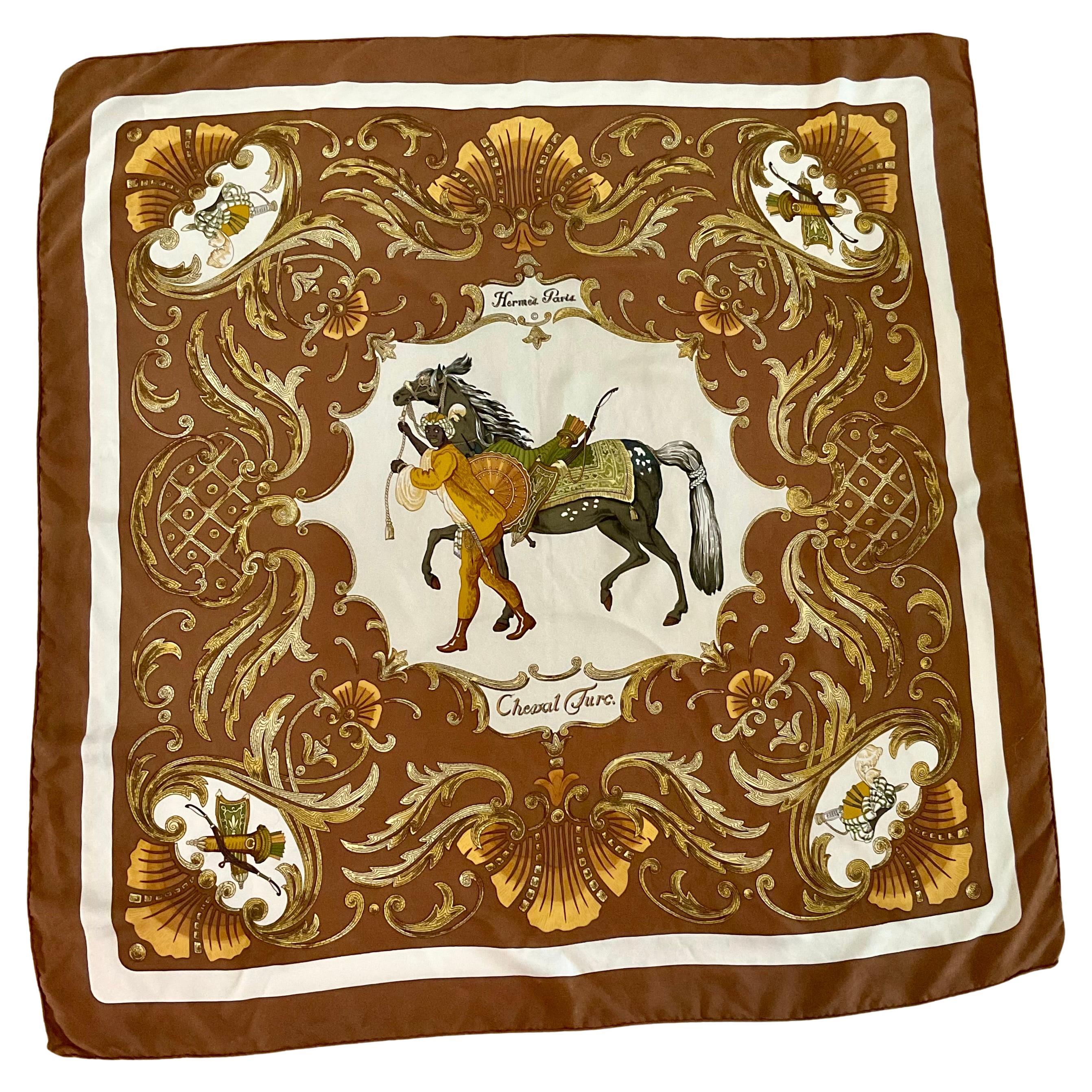 Hermes Paris Pañuelo de seda vintage Cheval Turc Christiane Vauzelles Años 80