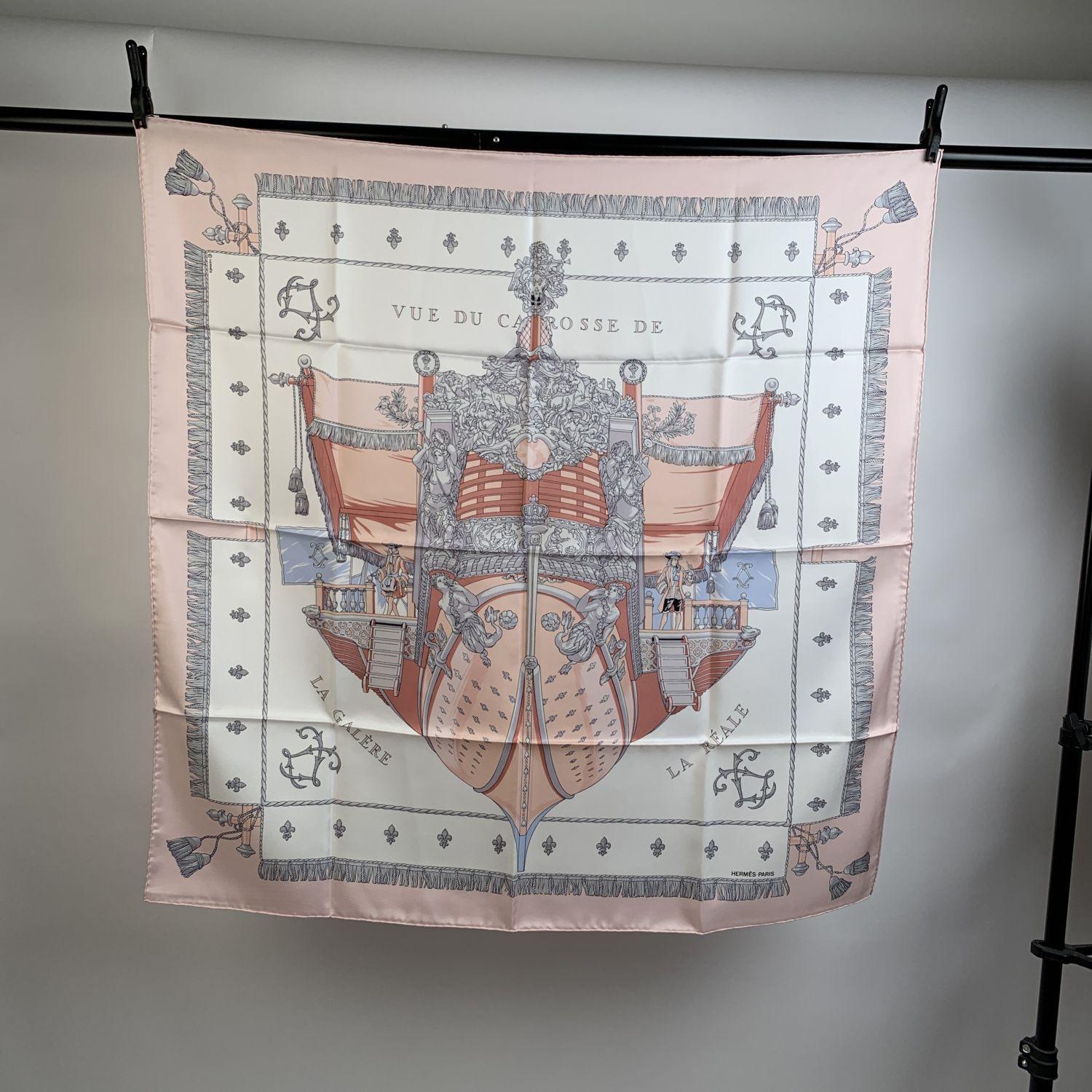 HERMES silk scarf 'La Reale - Vue du Carrosse de la Galere' by Hugo Grygkar and originally issued in 1953. It is a truly classics of Hermes maison and it is issued constantly (1953, 1983, 1992, 2007). This design depicts Louis XIV's decorated