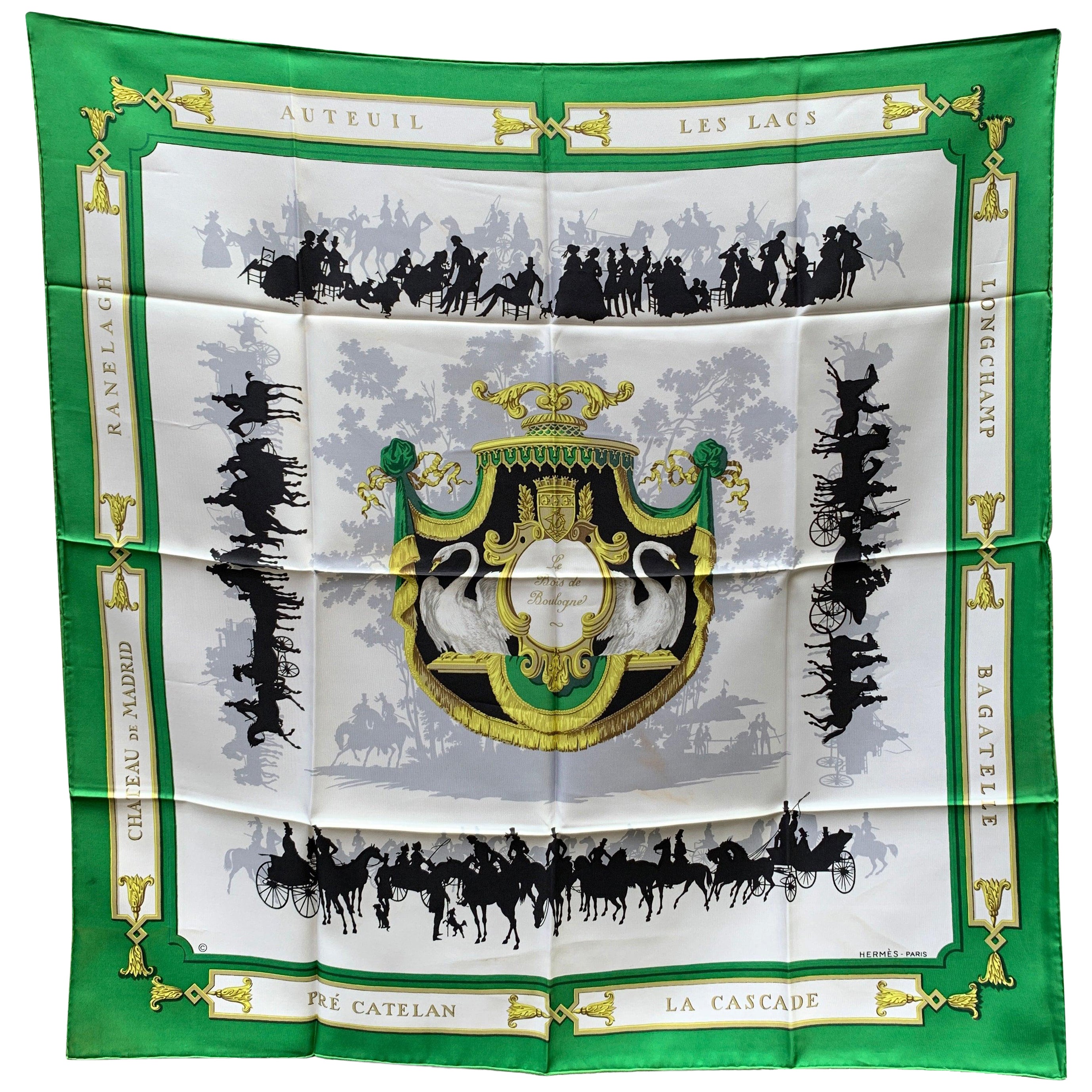 Hermes Paris Vintage Silk Scarf Le Bois De Boulogne 1957 Hugo Grygkar