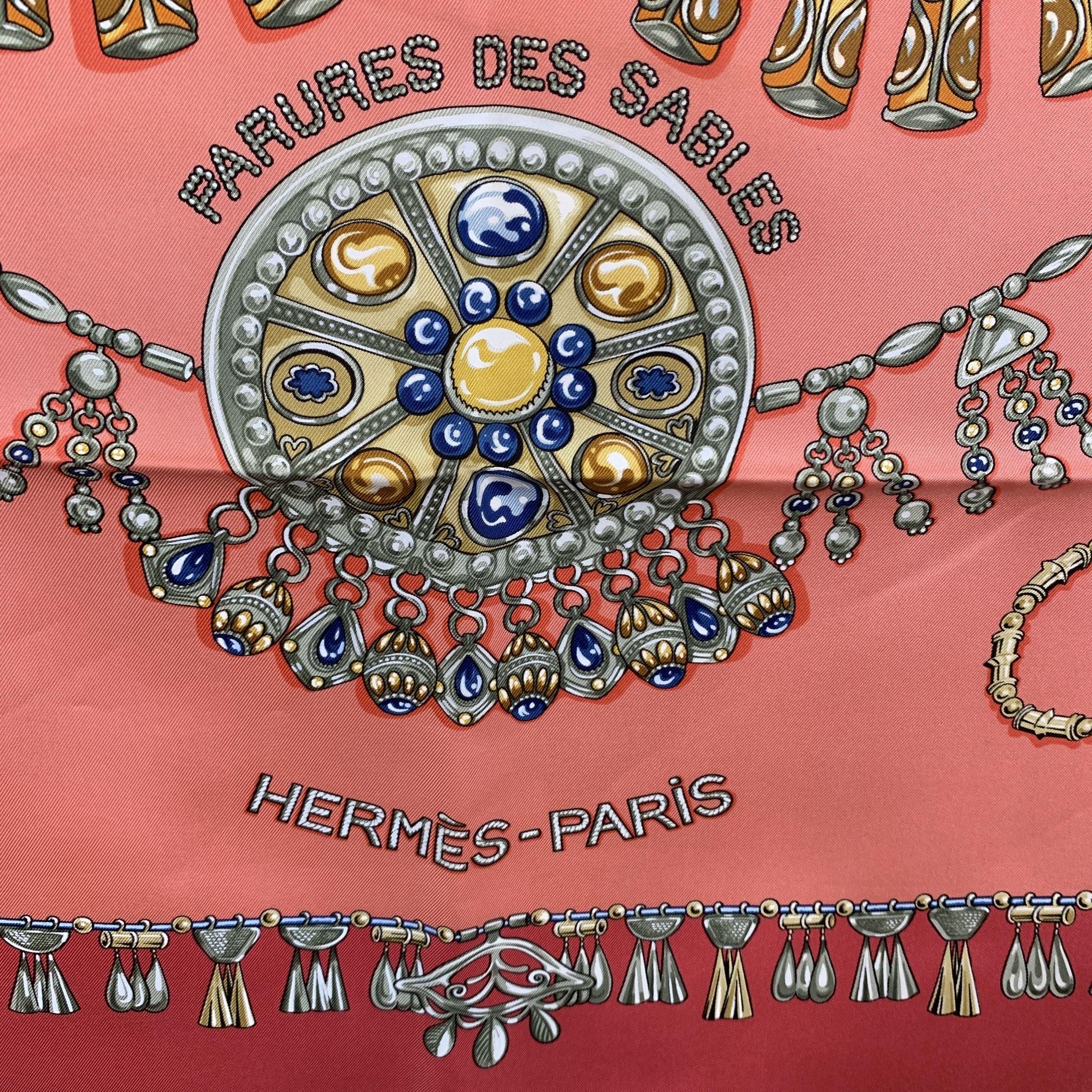 Pink Hermes Paris Vintage Silk Scarf Parures Des Sables 1988 Bourthoumieux