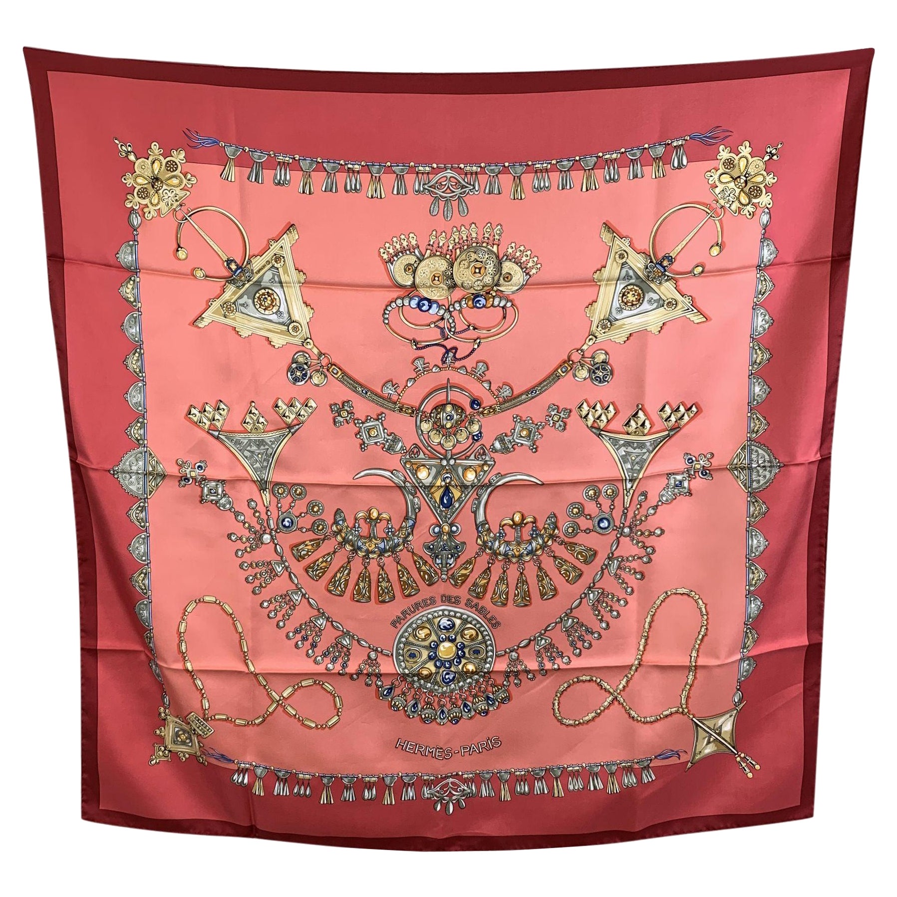 Hermes Paris Vintage Silk Scarf Parures Des Sables 1988 Bourthoumieux