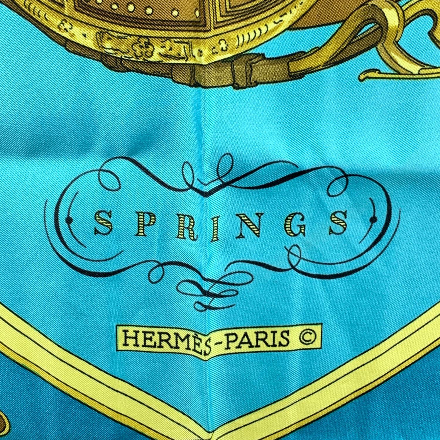 Blue Hermes Paris Vintage Silk Scarf Springs 1974 Philippe Ledoux