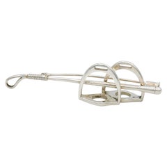 HERMES Paris Vintage Silver Stirrups and Whip Brooch
