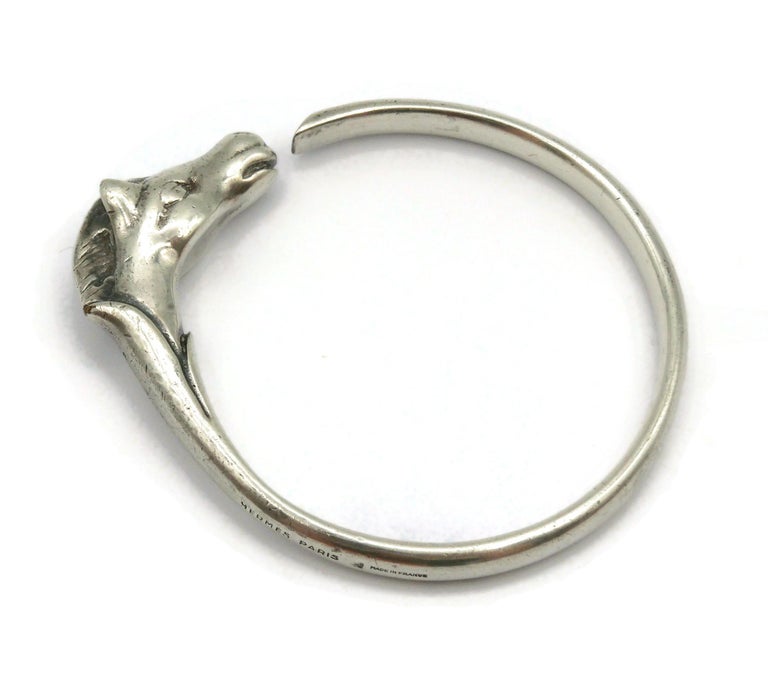 HERMES Paris Vintage Silver Tone Horse Head Bangle Bracelet at 