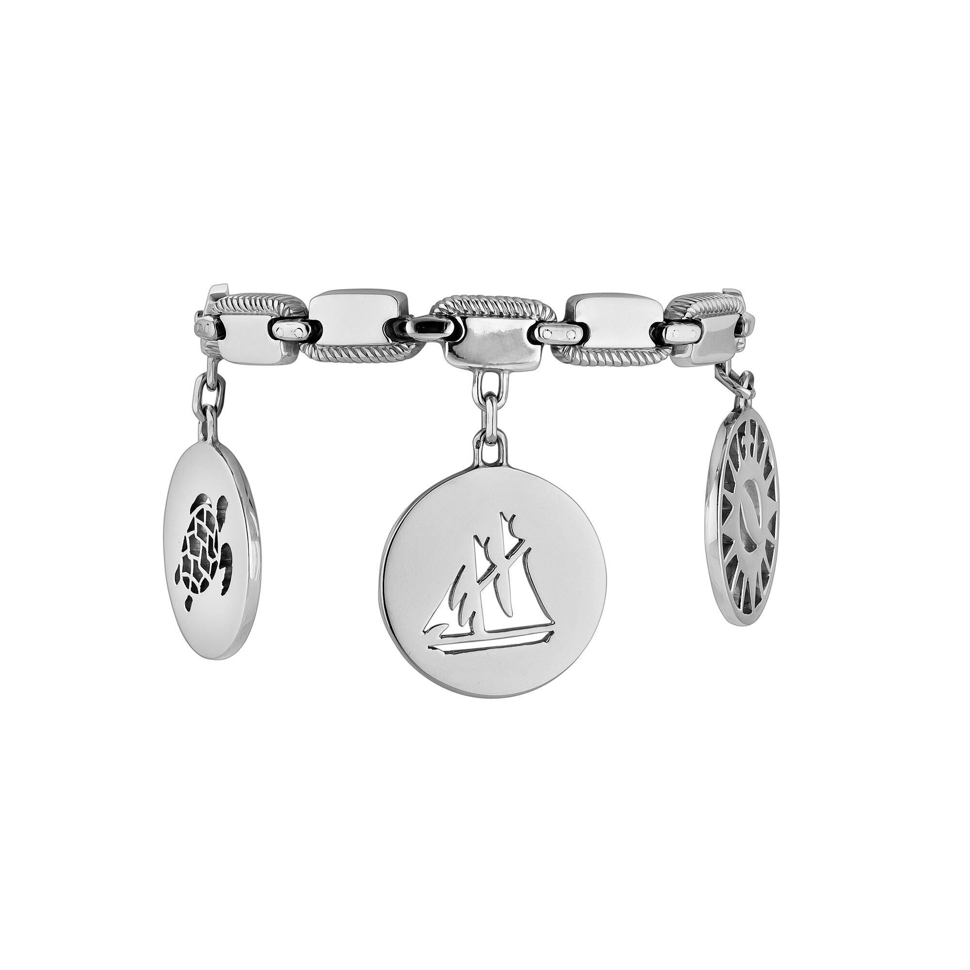 Hermes Paris Vintage Sterling Silver Nautical Charm Bracelet In Excellent Condition For Sale In Greenwich, CT