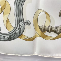 Hermes Paris Vintage White Silk Scarf Ferronnerie 1970 Cathy Latham