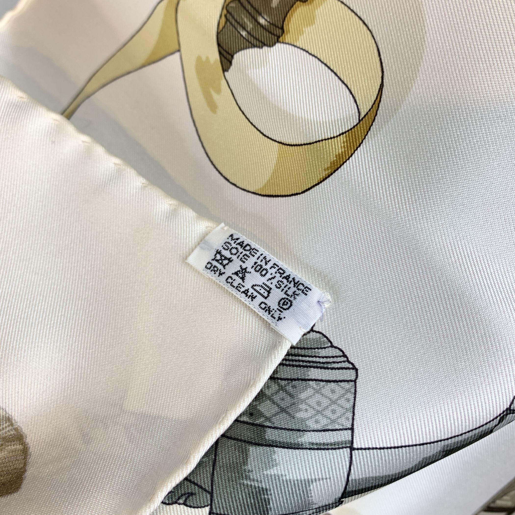 Gray Hermes Paris Vintage White Silk Scarf Ferronnerie 1970 Cathy Latham For Sale
