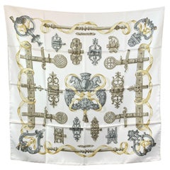 Hermes Paris Vintage White Silk Scarf Ferronnerie 1970 Cathy Latham