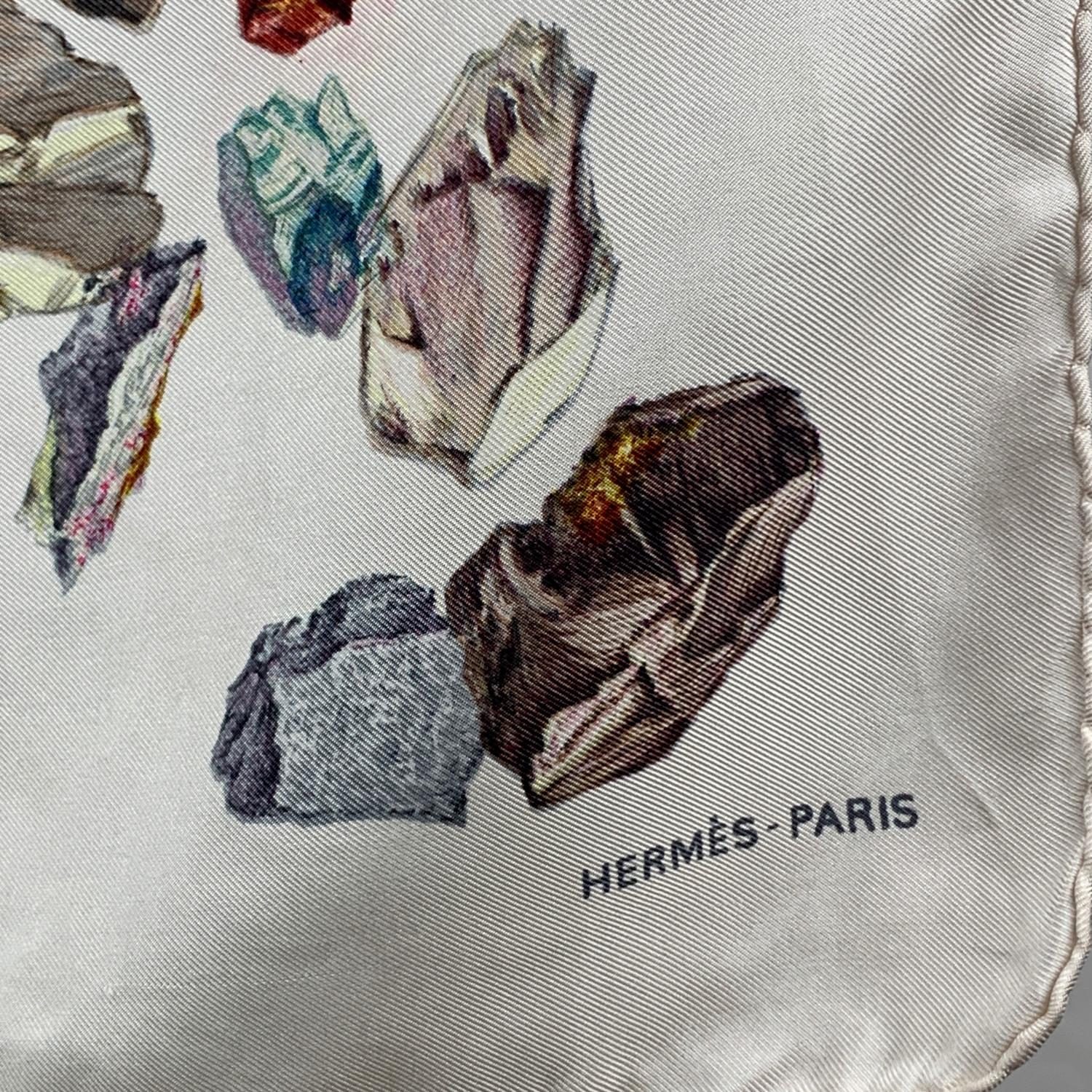 Gray Hermes Paris Vintage White Silk Scarf Mineraux 1959 Hugo Grygkar