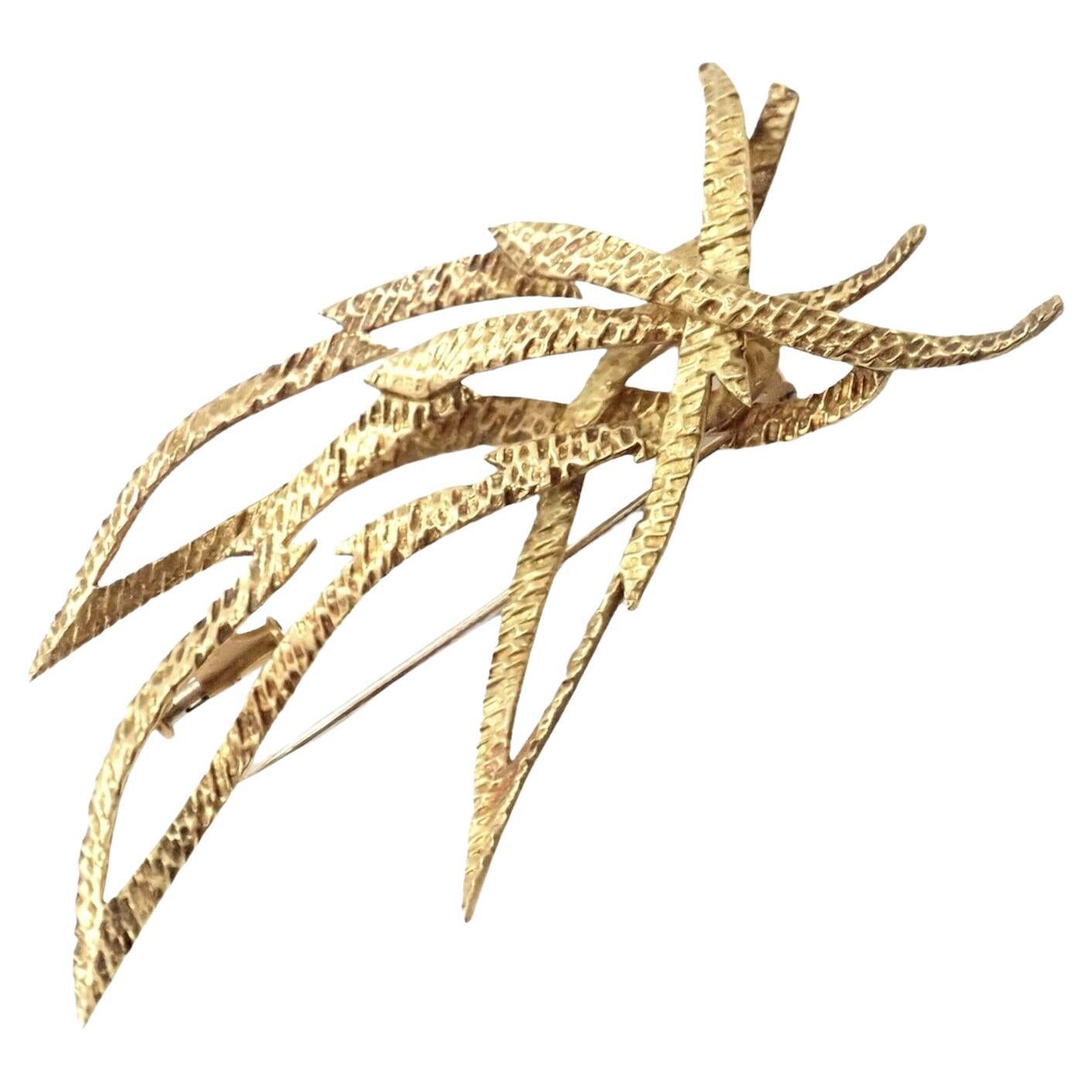 Hermes Paris Vintage Yellow Gold Starburst Comet Brooch For Sale