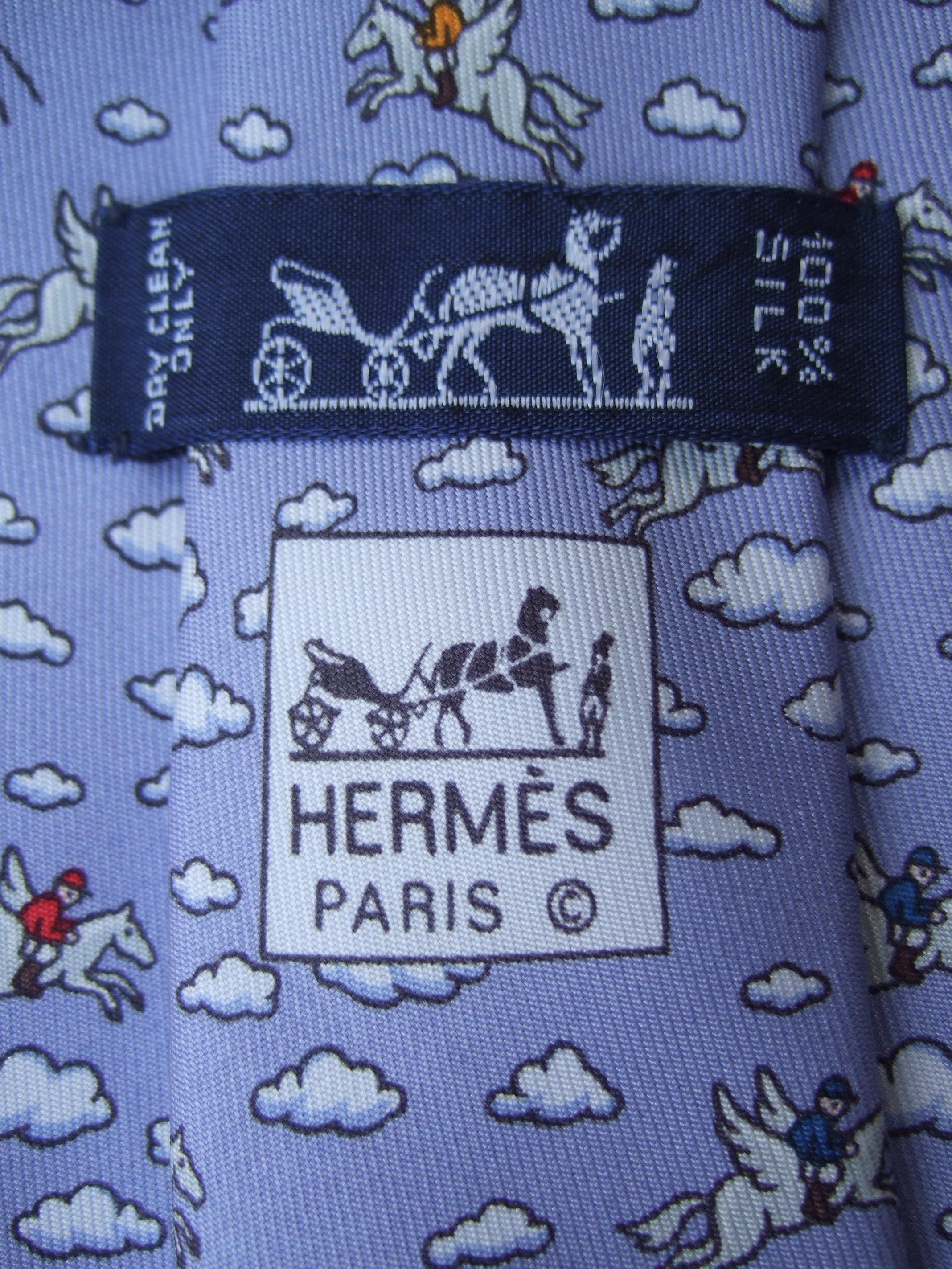Hermes Paris Whimsical Silk Flying Pegasus Rider Necktie in Hermes Box c 1990s  For Sale 1