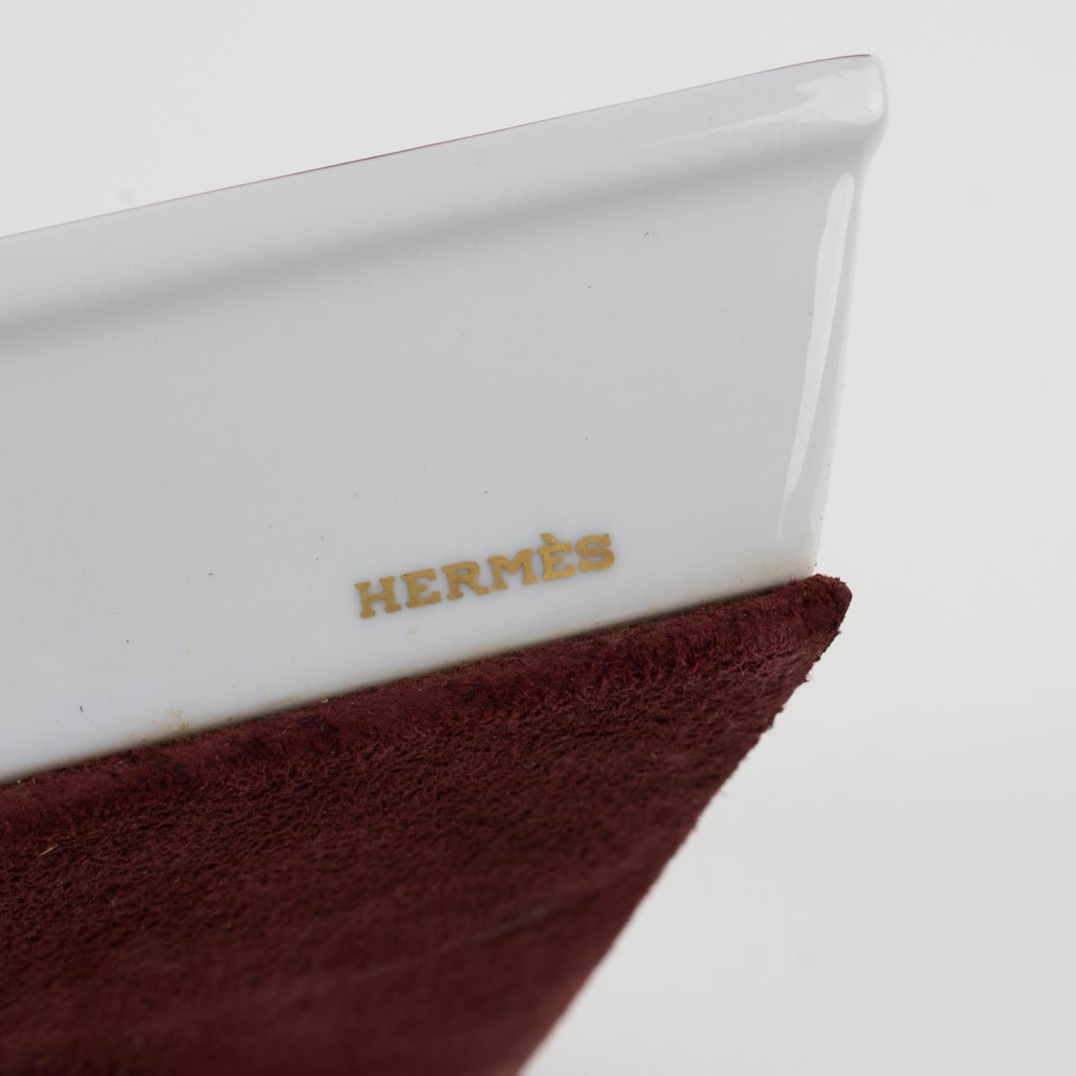 Hermes Paris White and Burgundy-Red Limoges Porcelain Picture Frame 1