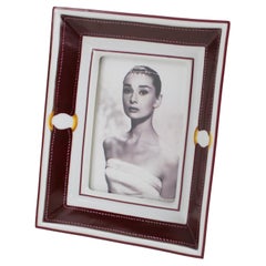 Retro Hermes Paris White and Burgundy-Red Limoges Porcelain Picture Frame