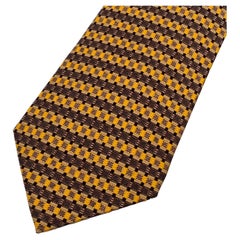 Hermes Paris Yellow and Brown Silk Striped Print Neck Tie 816 EA