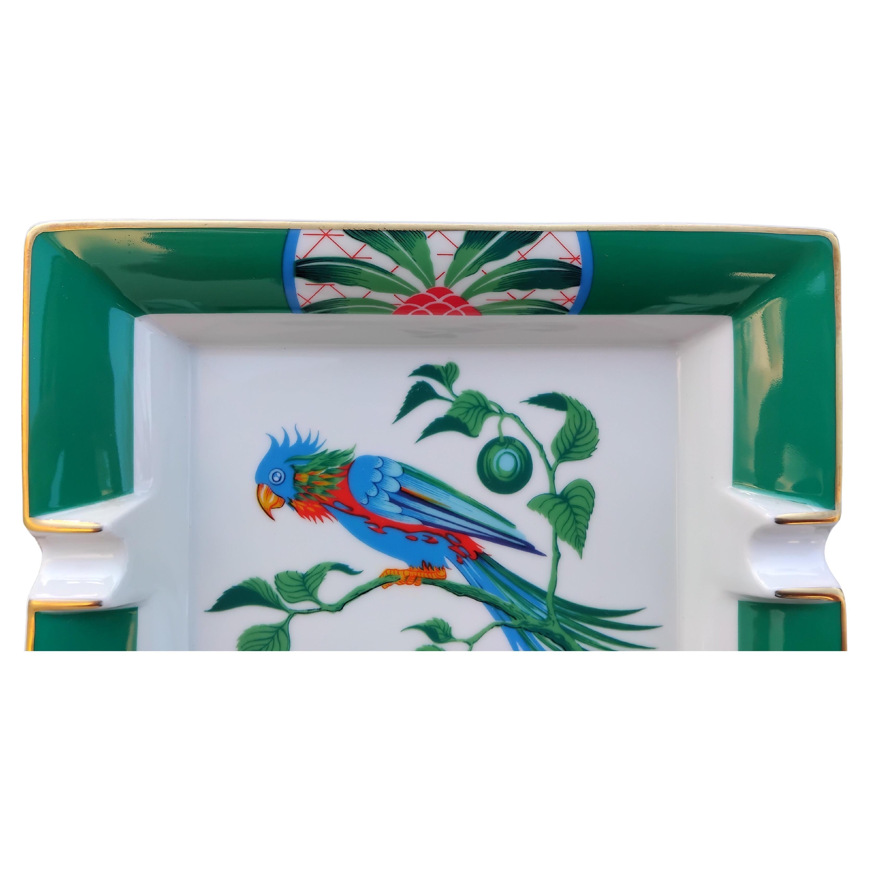 Hermès Papagei Vogel Druck Zigarren Aschenbecher ändern Tablett Porzellan im Angebot 5