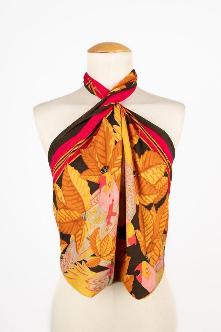 White Hermès 'Parrots' Cashmere Foulard, 1990