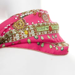 HERMES Parures des Maharajas pink green 100% silk jewel print scarf 90cm