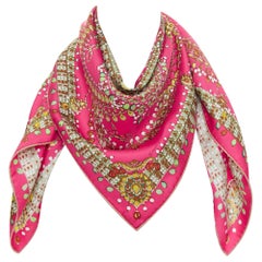 HERMES Parures des Jewell rose vert 100% soie imprimé bijou 90cm