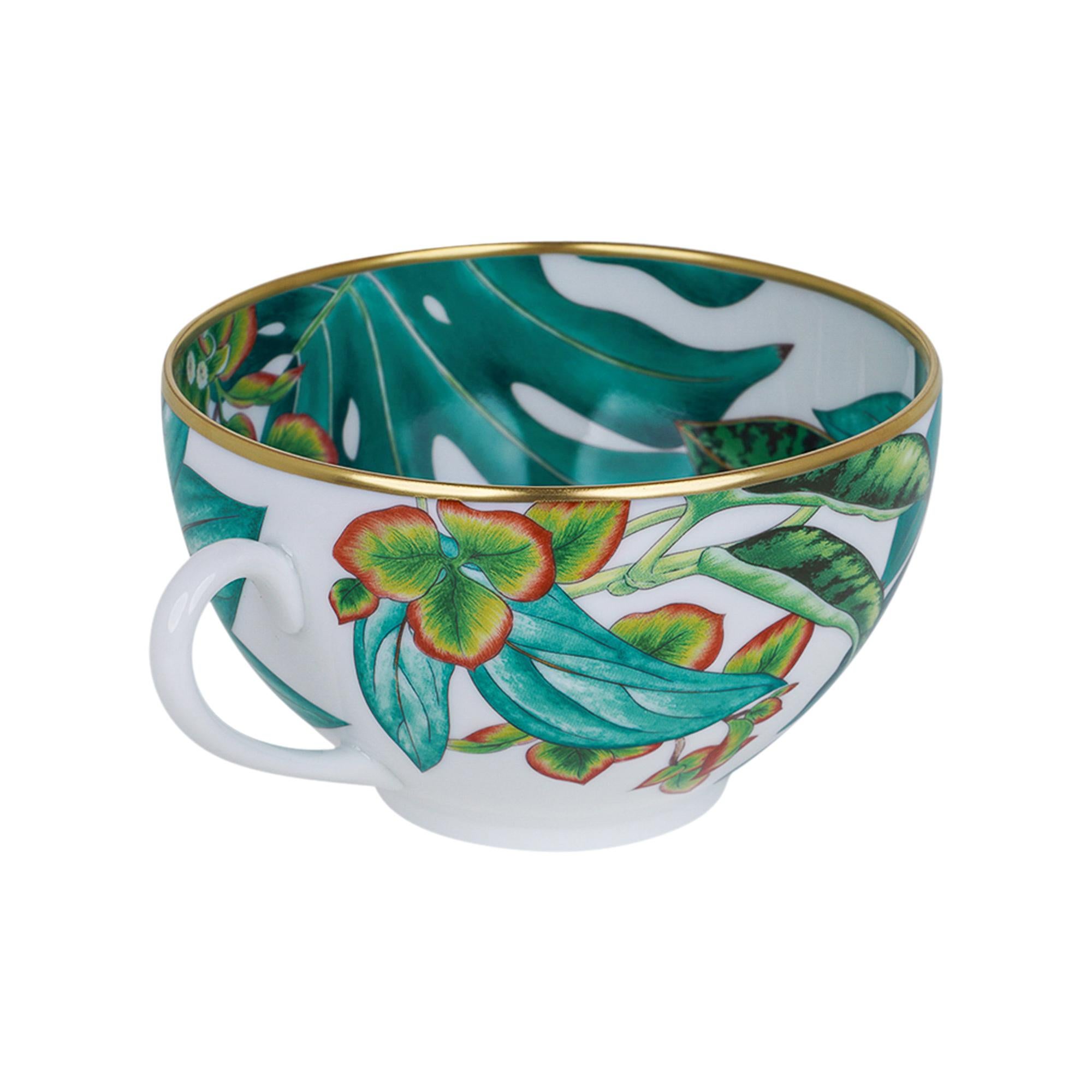 Hermes Passifolia Tea Cup and Saucer Set of Two New w/Box 6