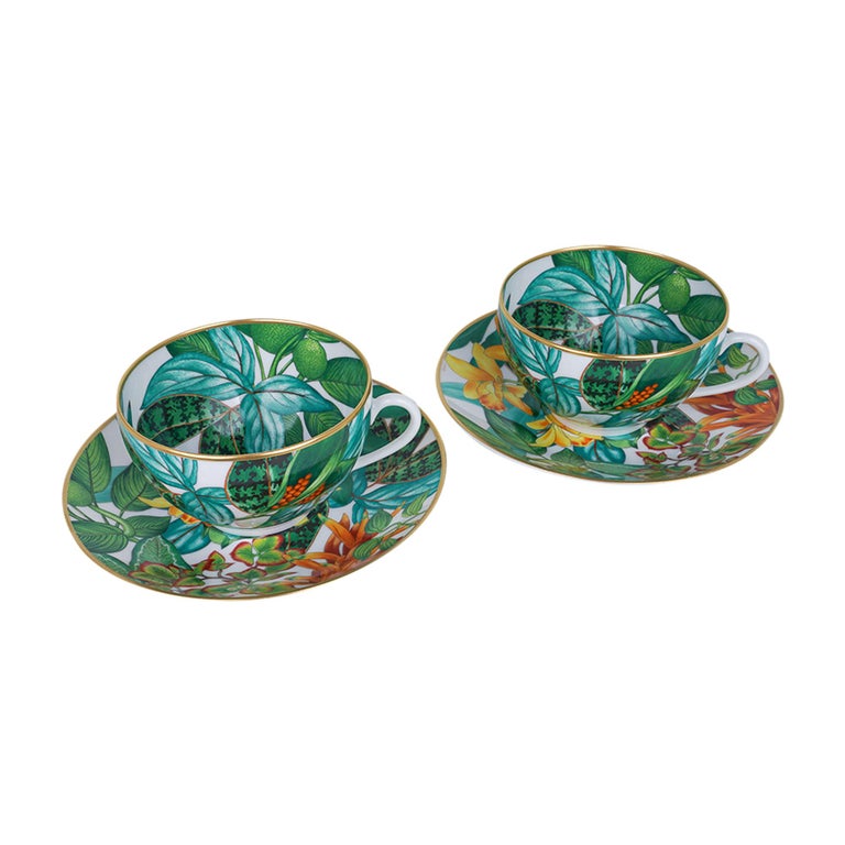 Hermes Passifolia Tea Cup and Saucer Set of Two New w/Box at 1stDibs