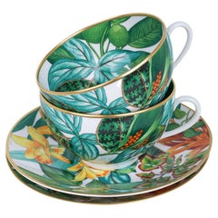 Ensemble de deux tasses à thé et soucoupes en Passifolia d'Hermès, neufs dans leur boîte