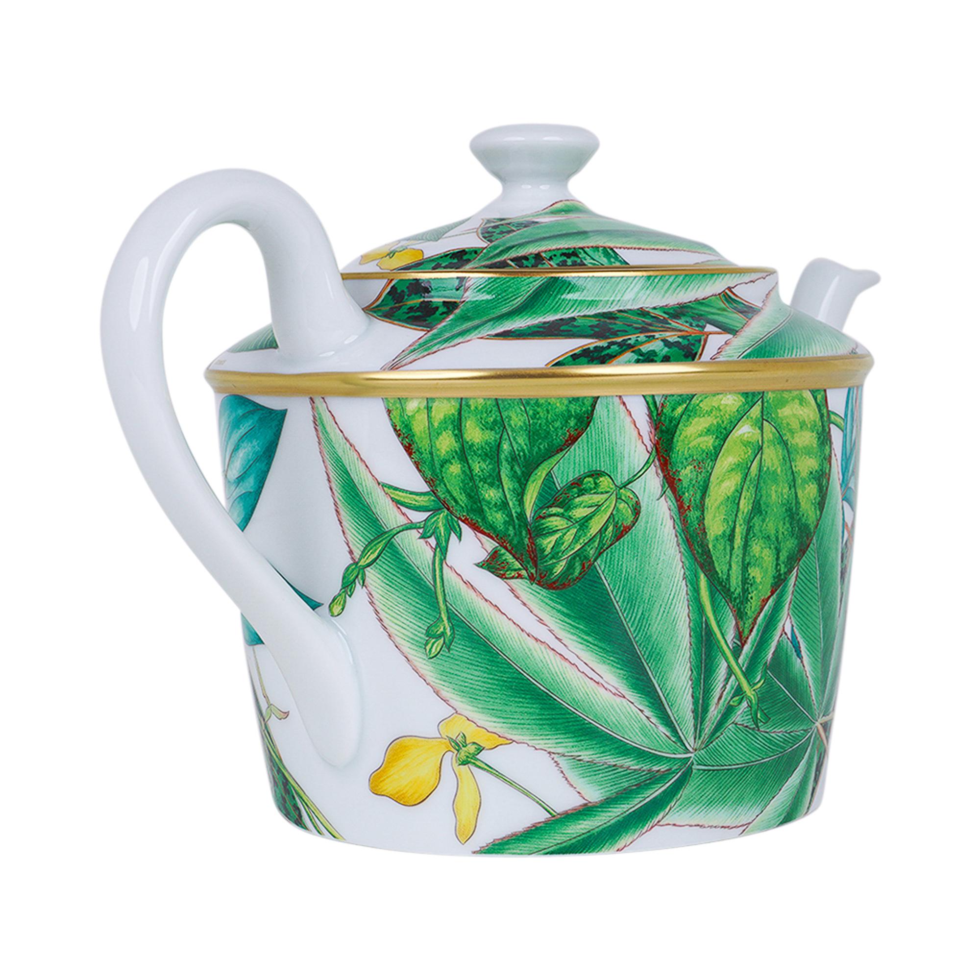 Hermes Passifolia Teapot Limoges Porcelain New w/Box 2