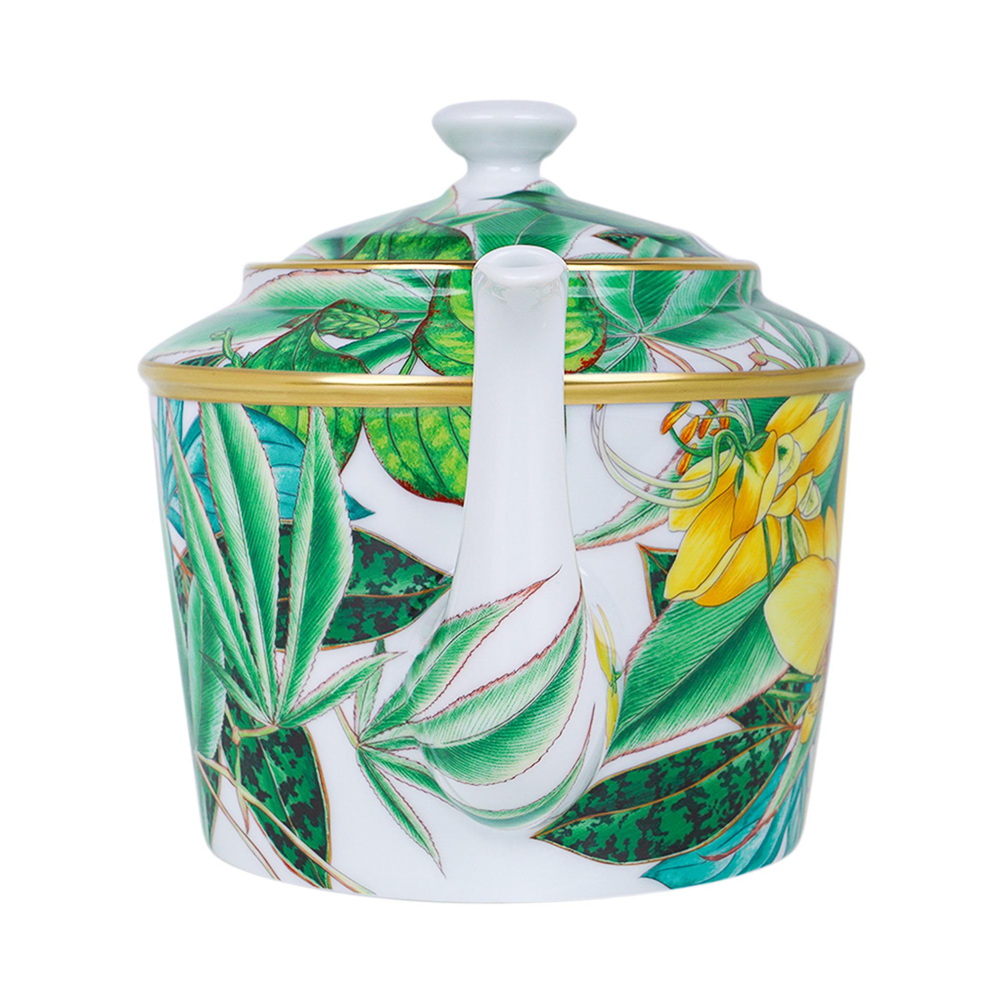 Hermes Passifolia Teapot Limoges Porcelain New w/Box 6