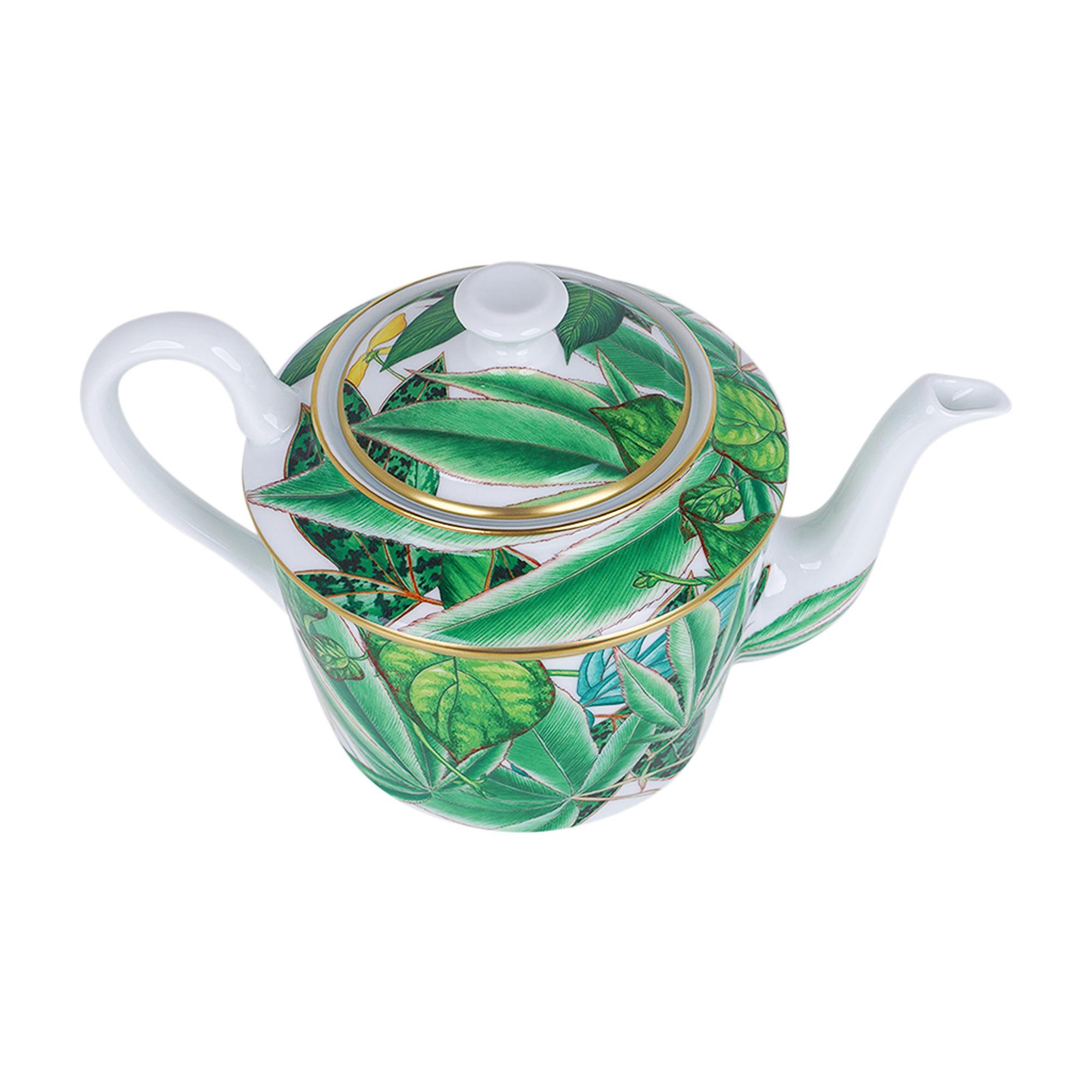 Hermes Passifolia Teapot Limoges Porcelain New w/Box 7