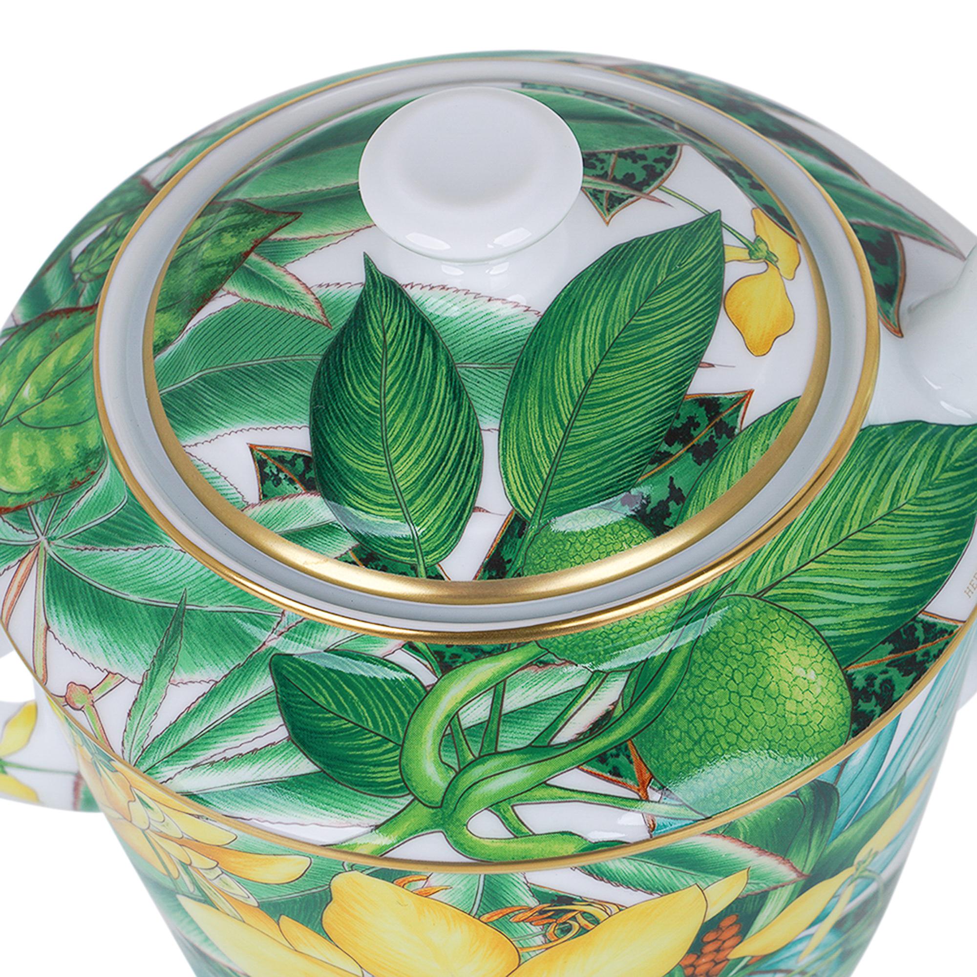 Hermes Passifolia Teapot Limoges Porcelain New w/Box 8