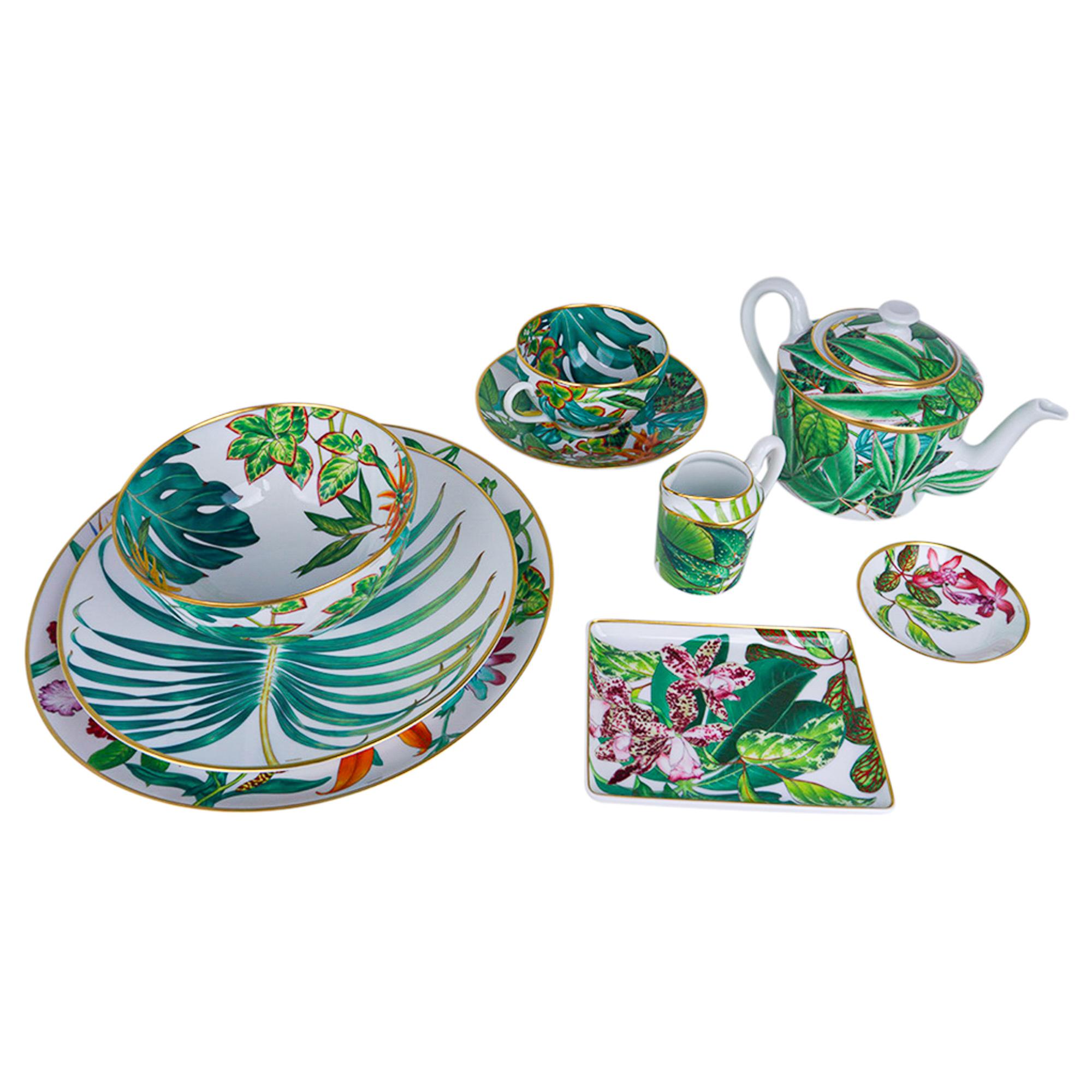 Hermes Passifolia Teapot Limoges Porcelain New w/Box 9