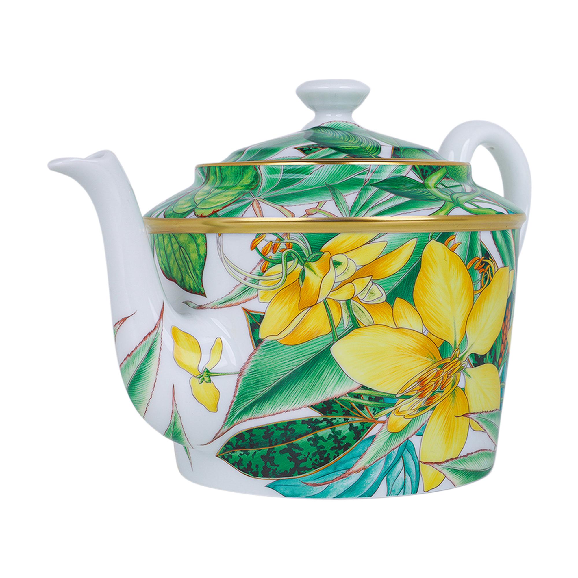 Beige Hermes Passifolia Teapot Limoges Porcelain New w/Box