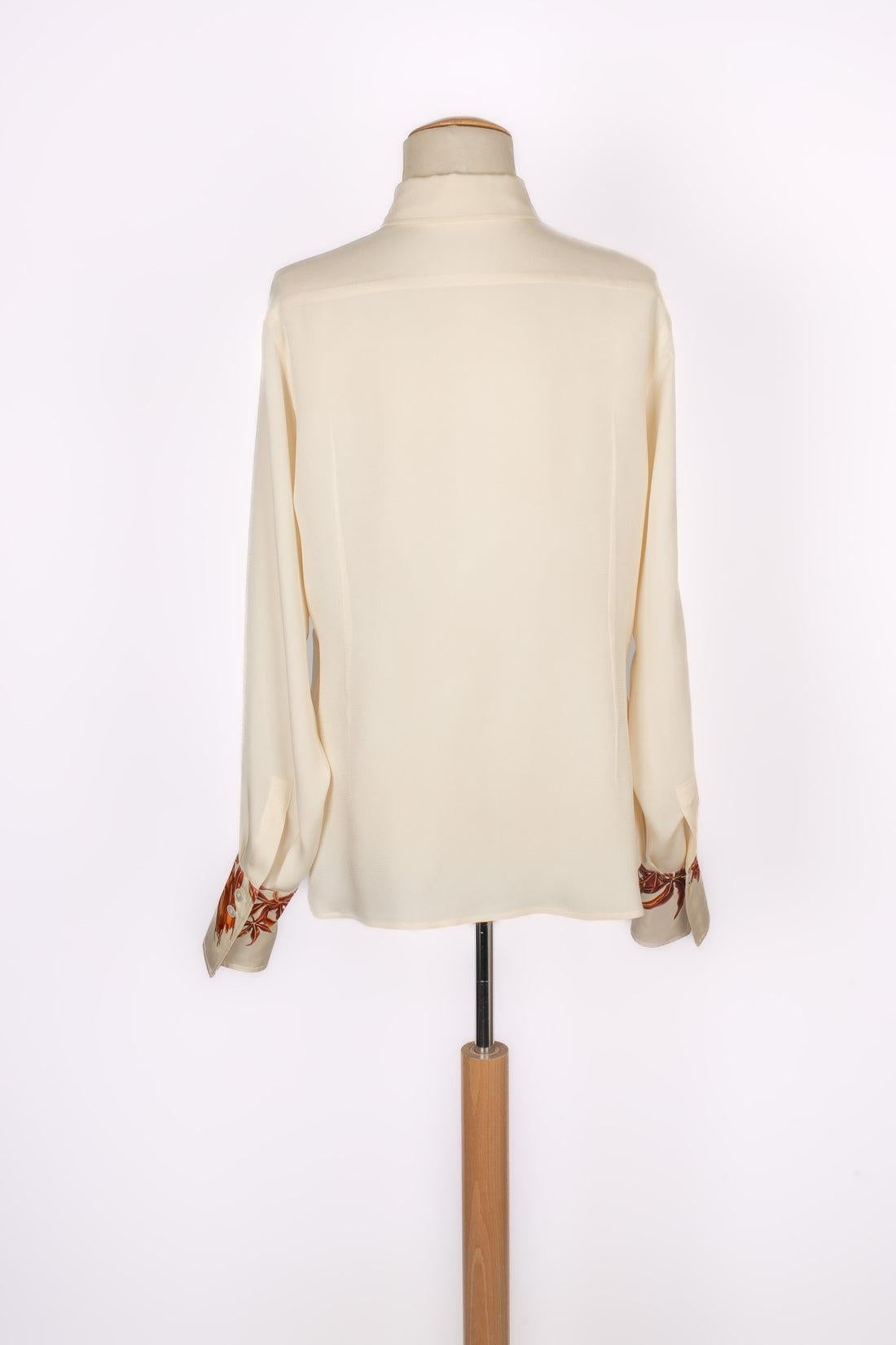Beige Hermès 'Passion Flowers' Silk Blouse, 1996 For Sale