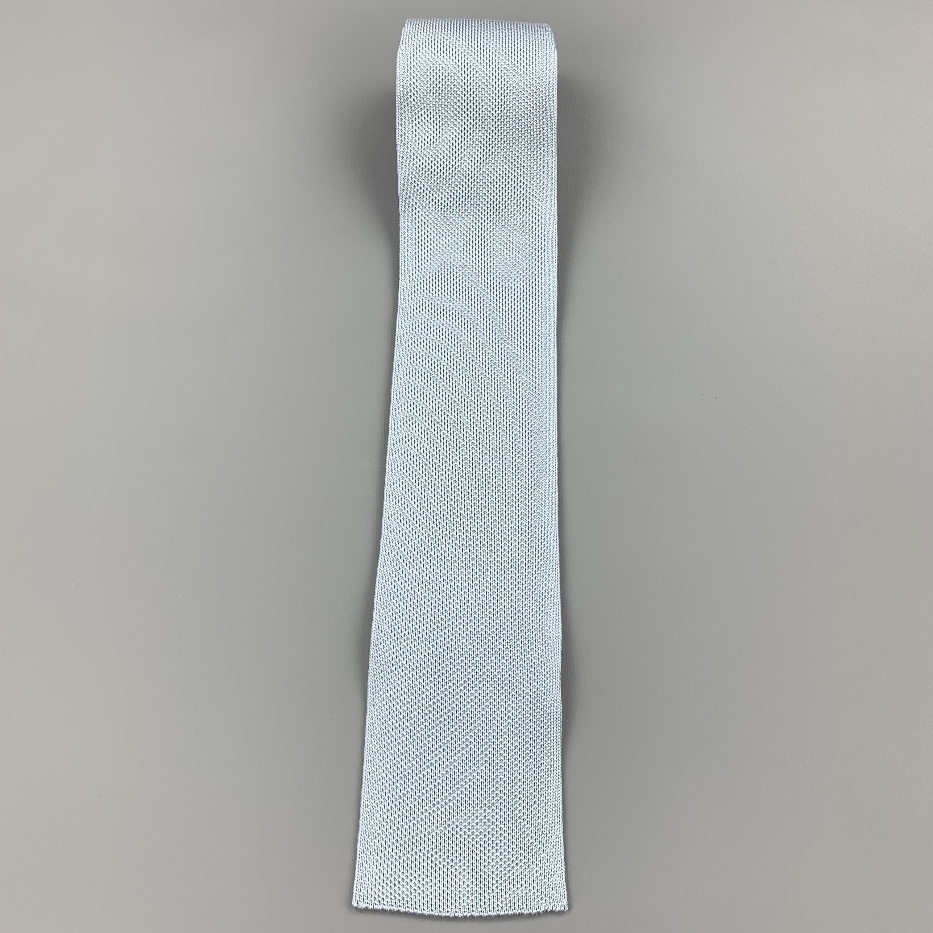 Gray HERMES Pastel Blue Woven Silk Tie