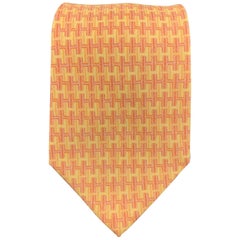 HERMES Pastel Yellow & Orange H Print Silk Tie