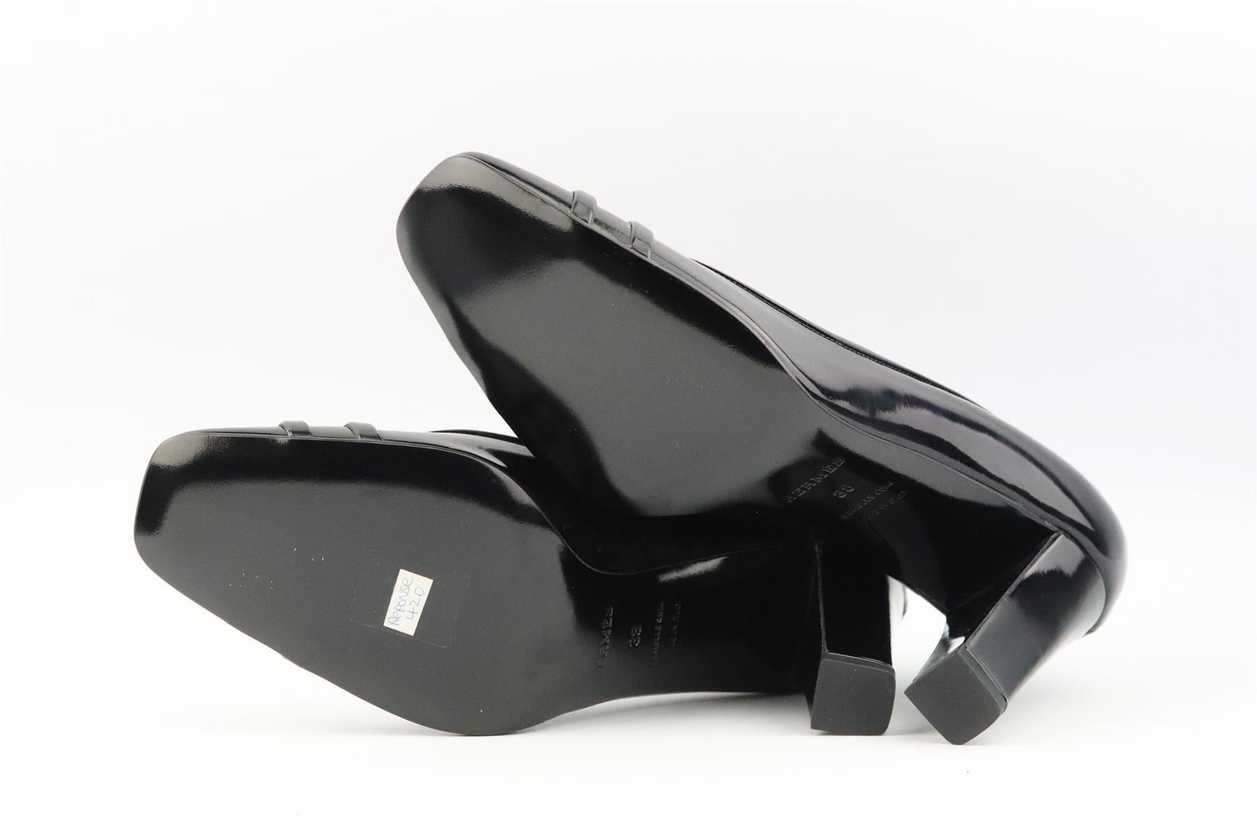 Black Hermès Patent Leather Pumps EU 38 UK 5 US 8 